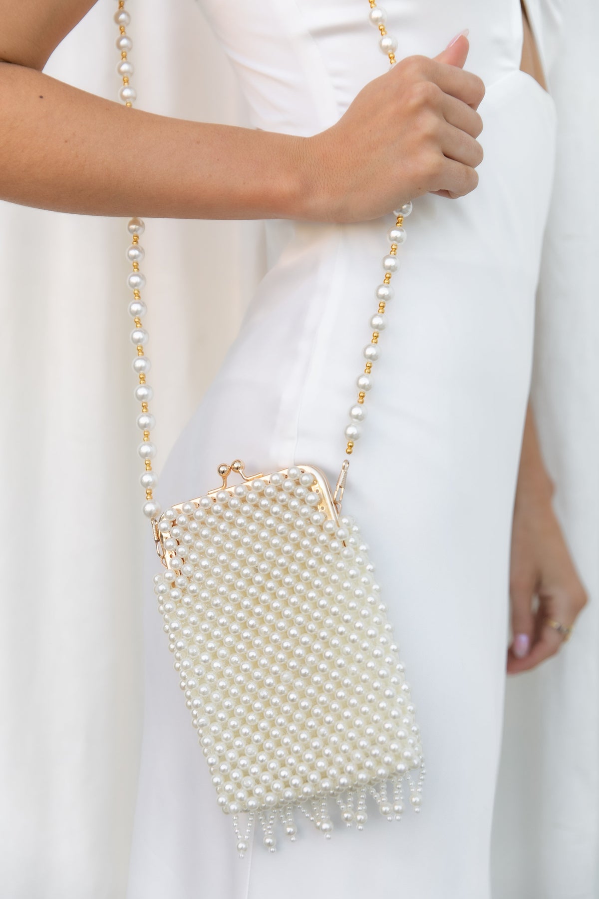 Manon Small Beaded Bag - Pearl
