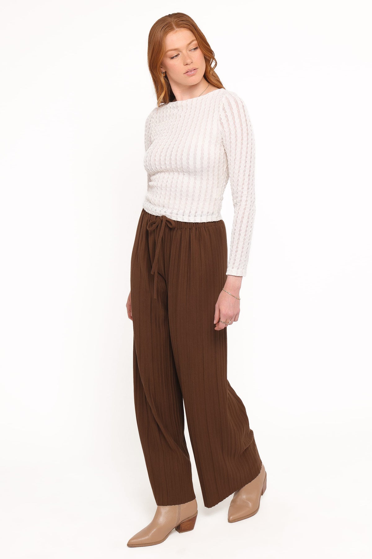 Davis Pleated Knit Pant - Brown