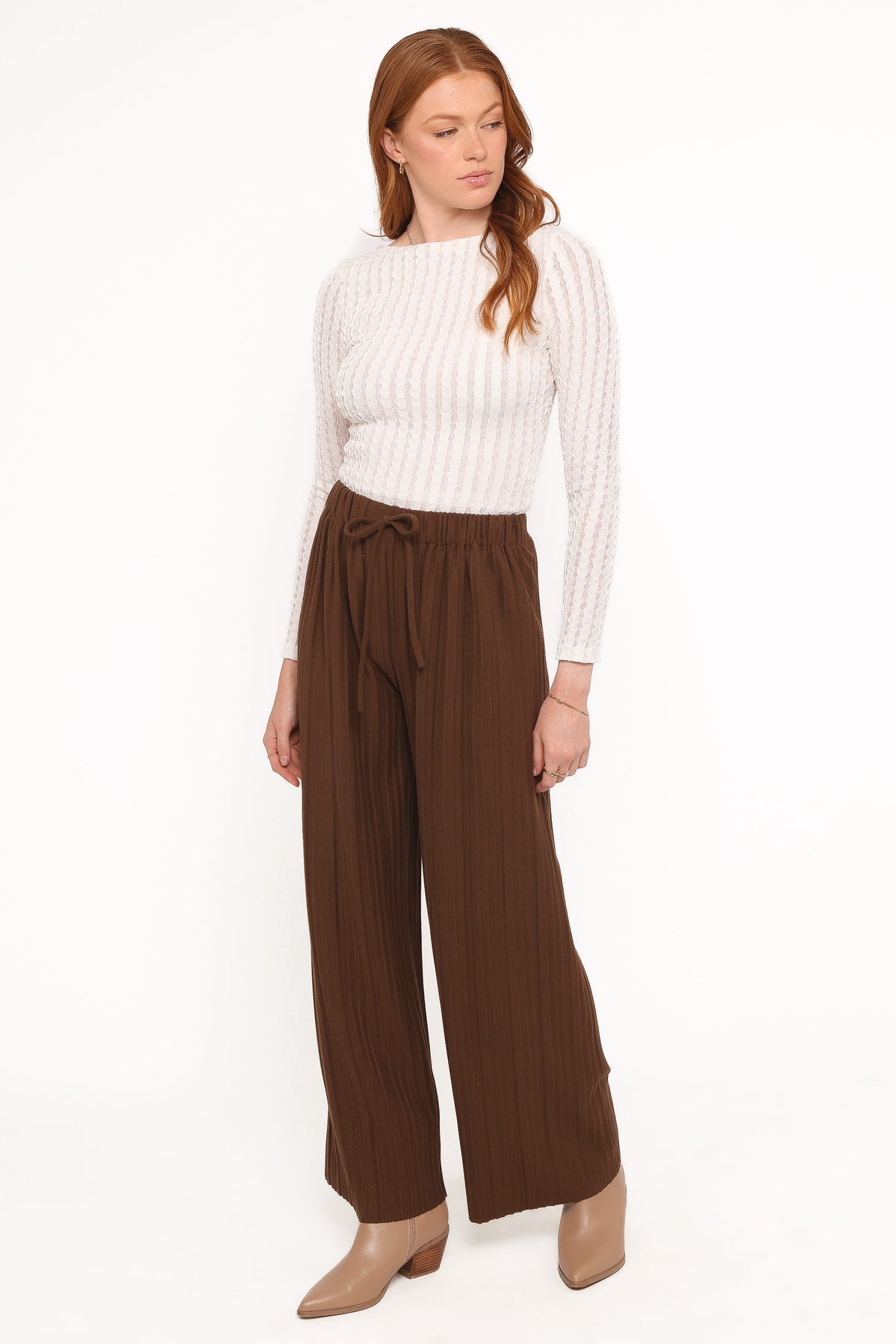 Davis Pleated Knit Pant - Brown