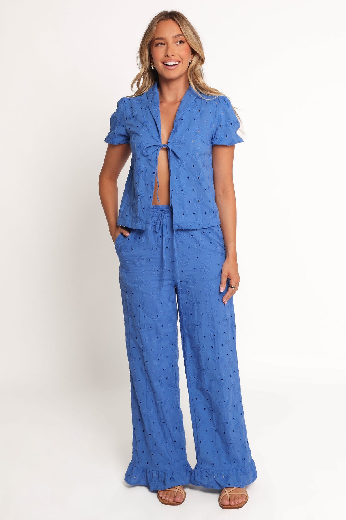 Katya Embroidered Pants - Cobalt