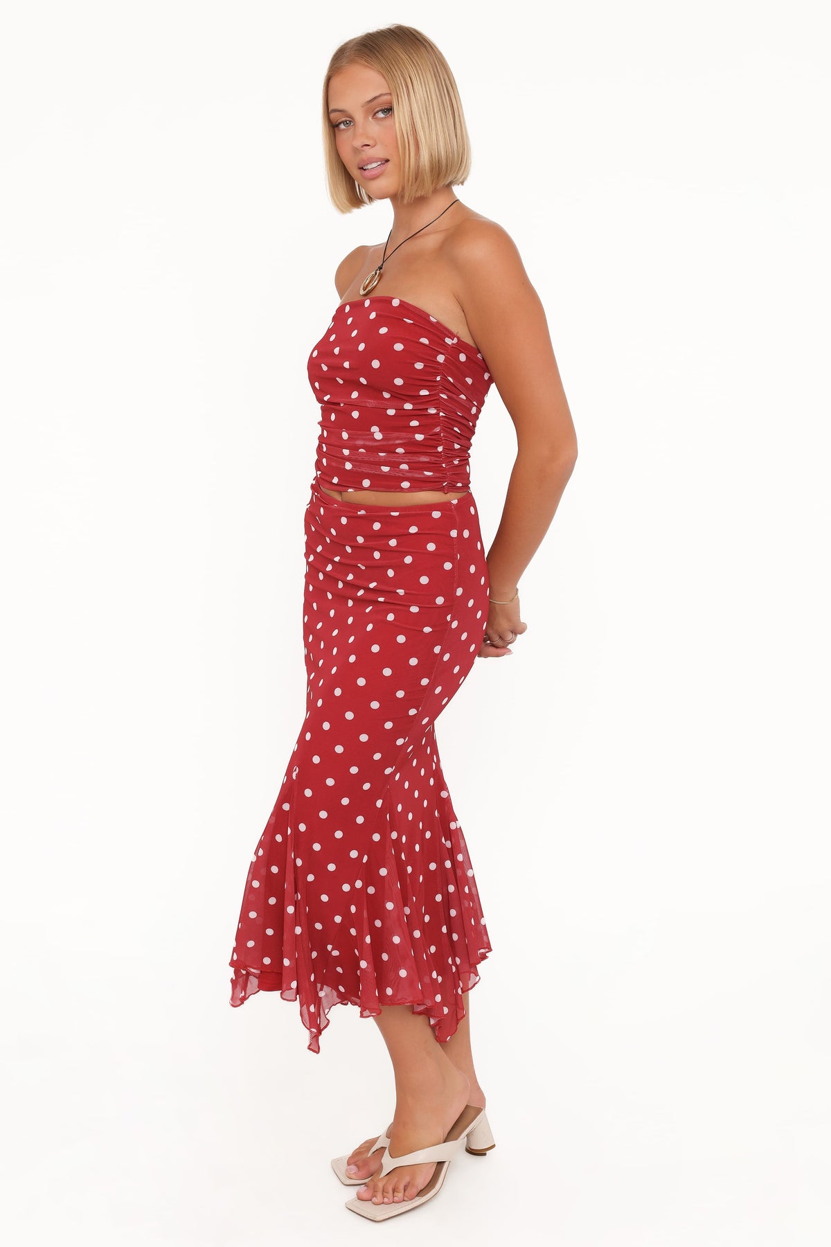 Tullia Mesh Midi Skirt - Red Polka Dot