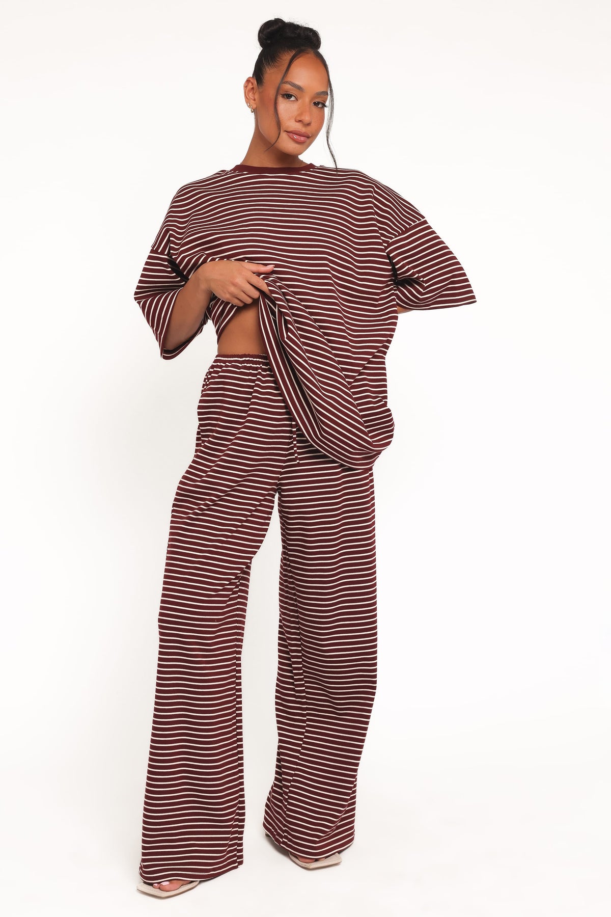 Wilda Knit Pant - Burgundy Cream Stripe