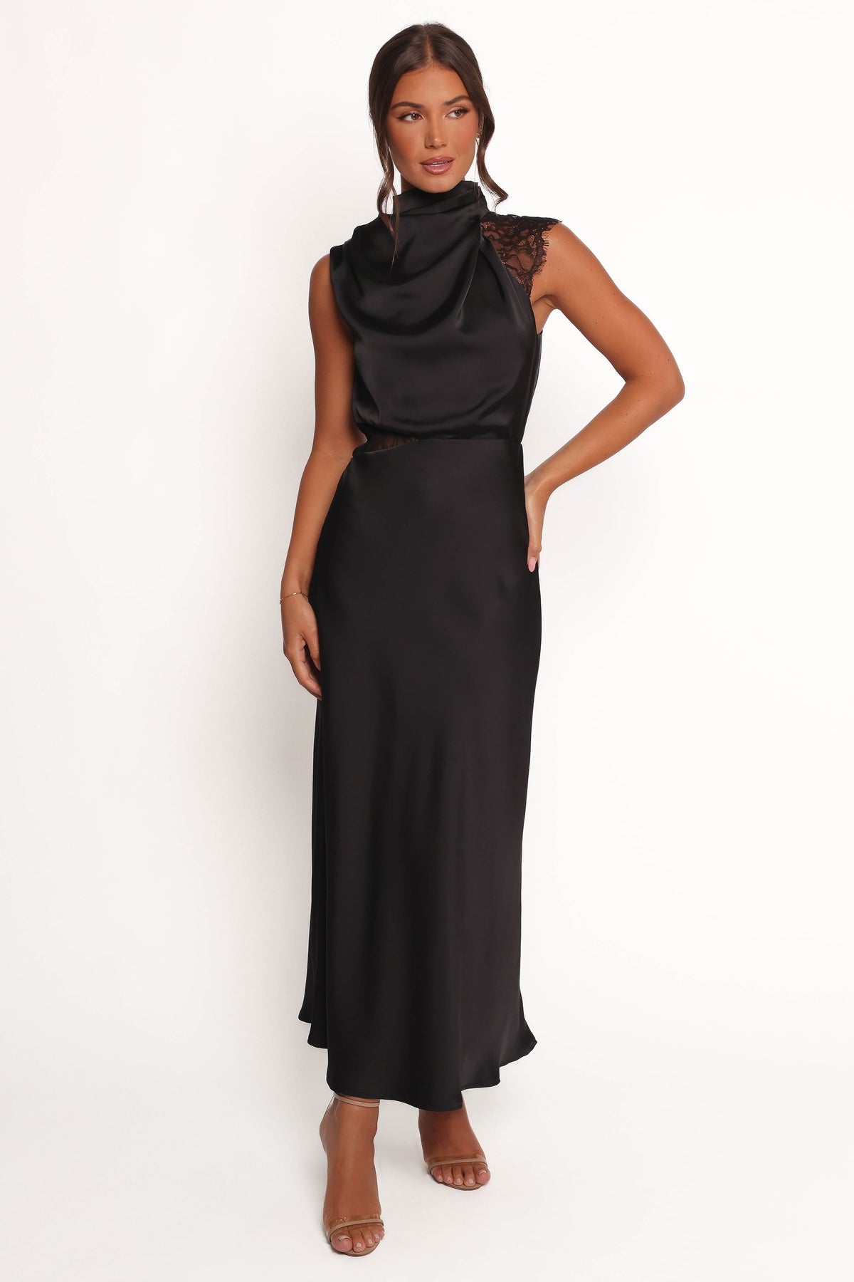 Anabelle Halter Neck Lace Maxi Dress - Black