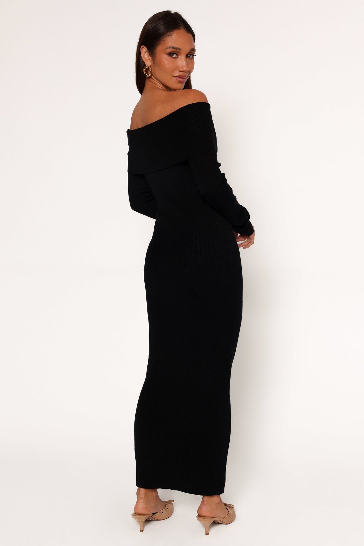 Archie Off the Shoulder Midi Dress - Black