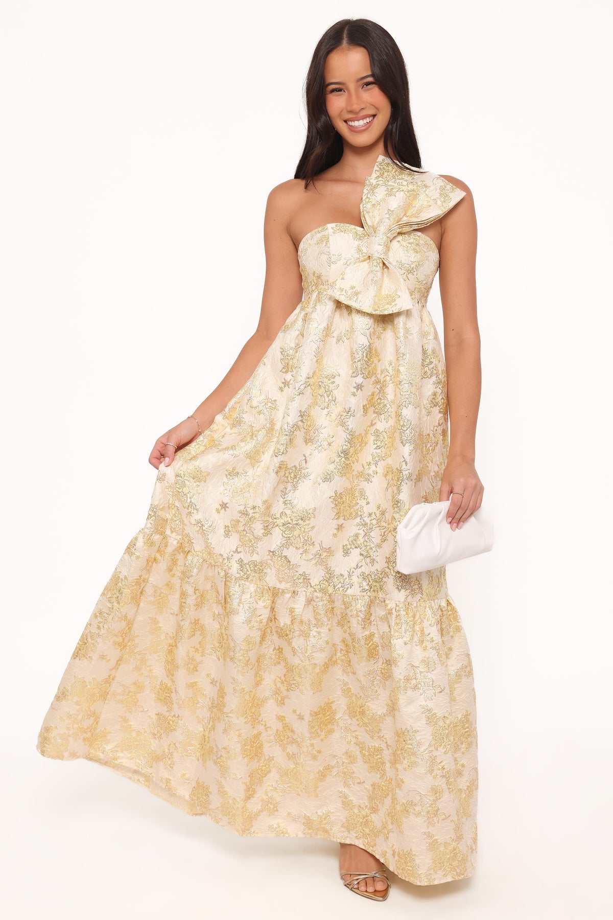 Betina Bow Front Maxi Dress - Yellow Brocade