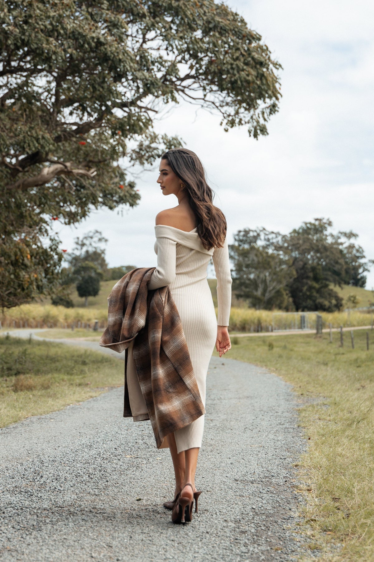 Cammie Long Sleeve Midi Dress - Beige