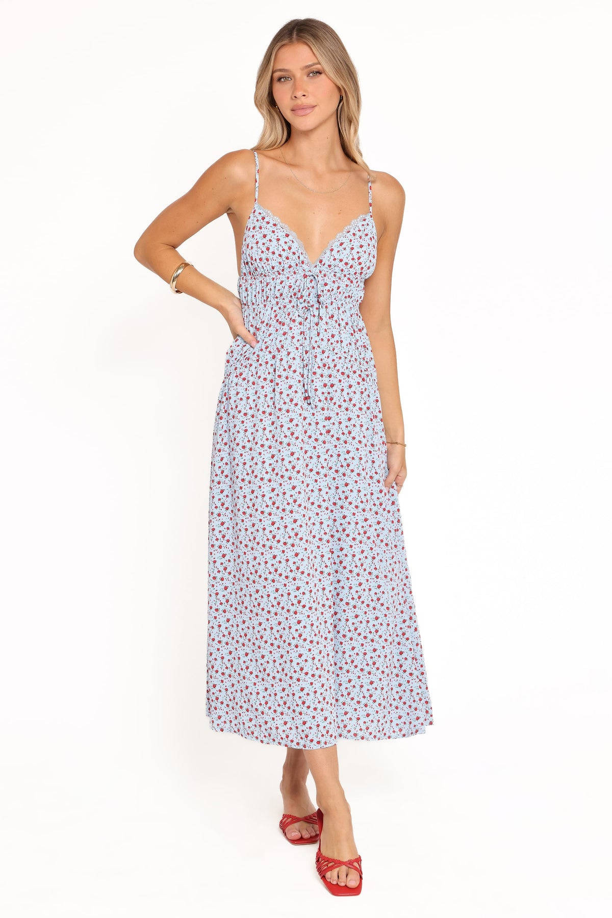 Freesia Midi Dress - Blue Red Floral