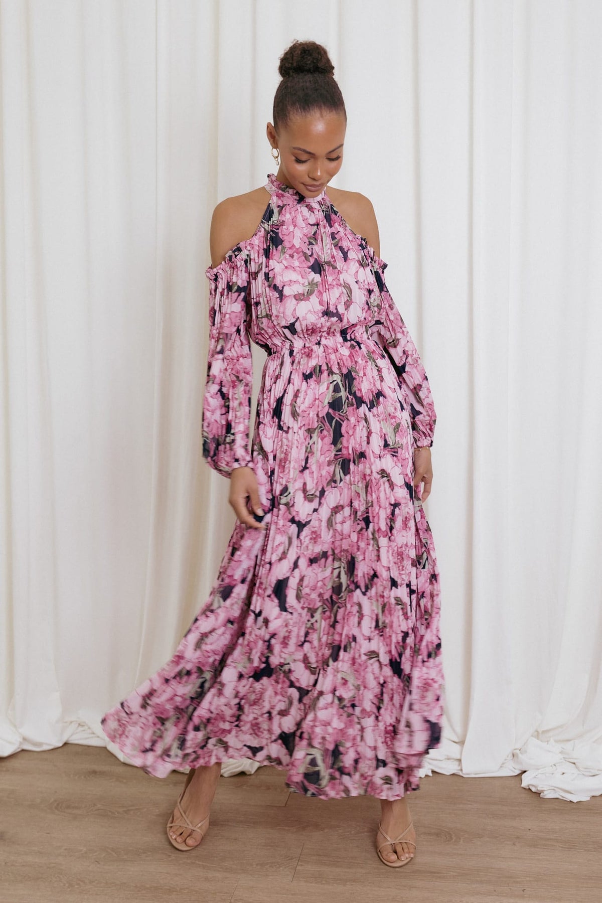 Hilary Pleated Maxi Dress - Pink Floral
