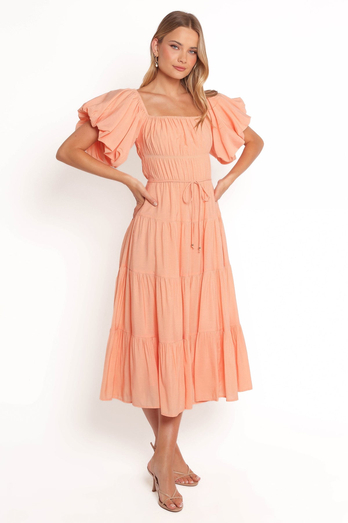 Julie Off Shoulder Midi Dress - Peach