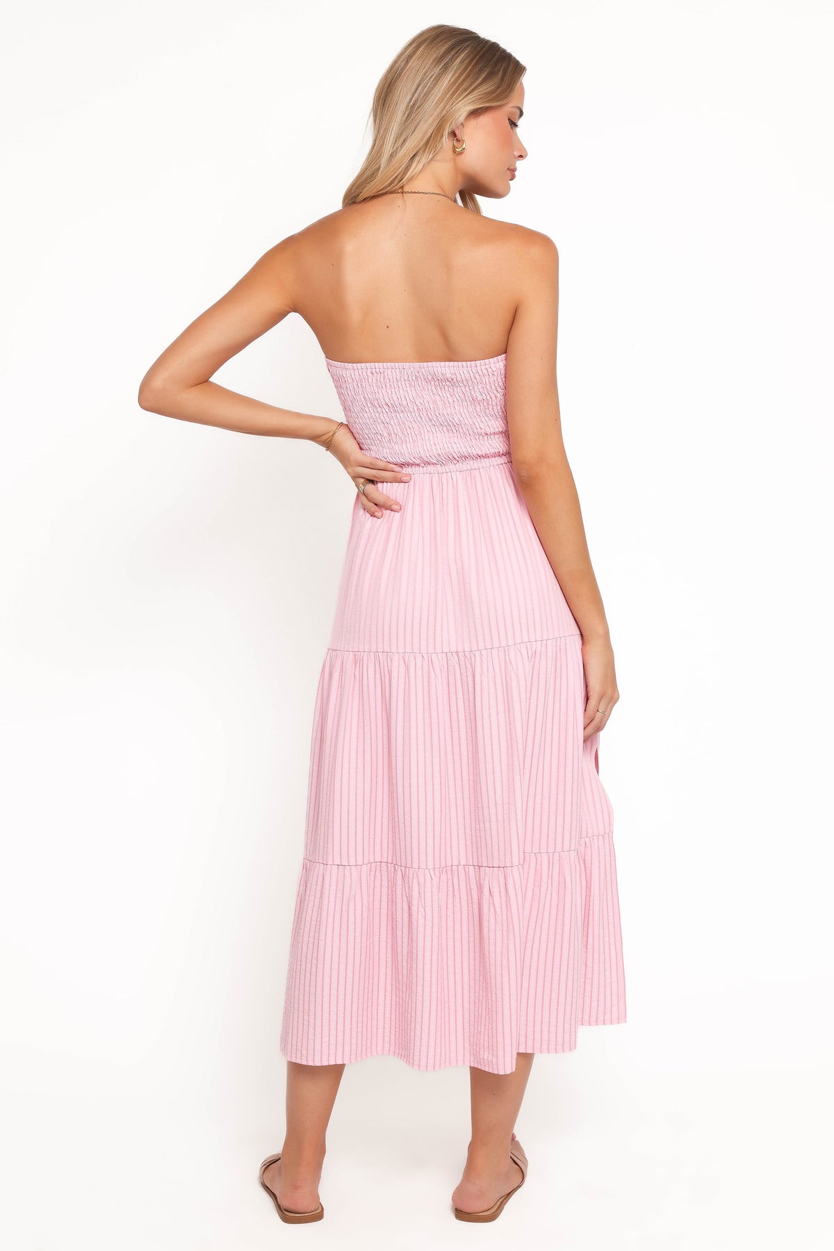 Maisie Strapless Midi Dress - Pink Stripe