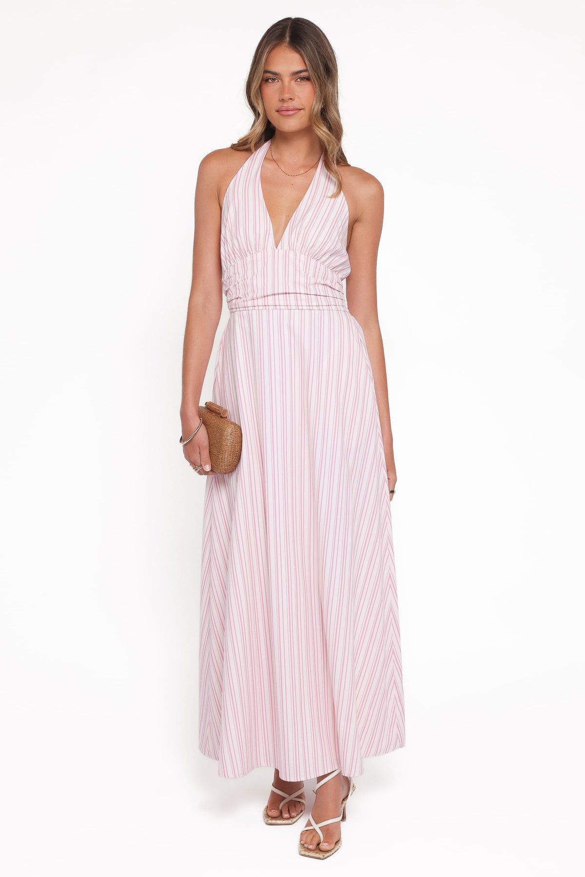 Marie Halterneck Maxi Dress - Pink Stripe