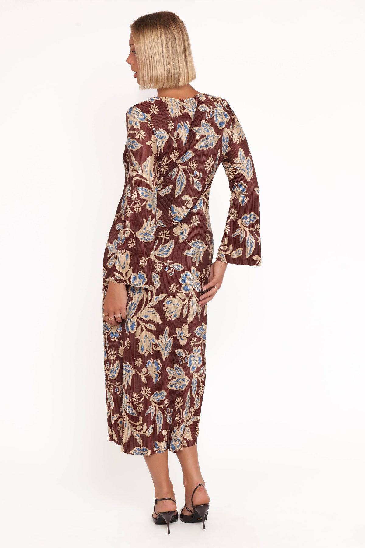 Morena Long Sleeve Midi Dress - Brown Floral
