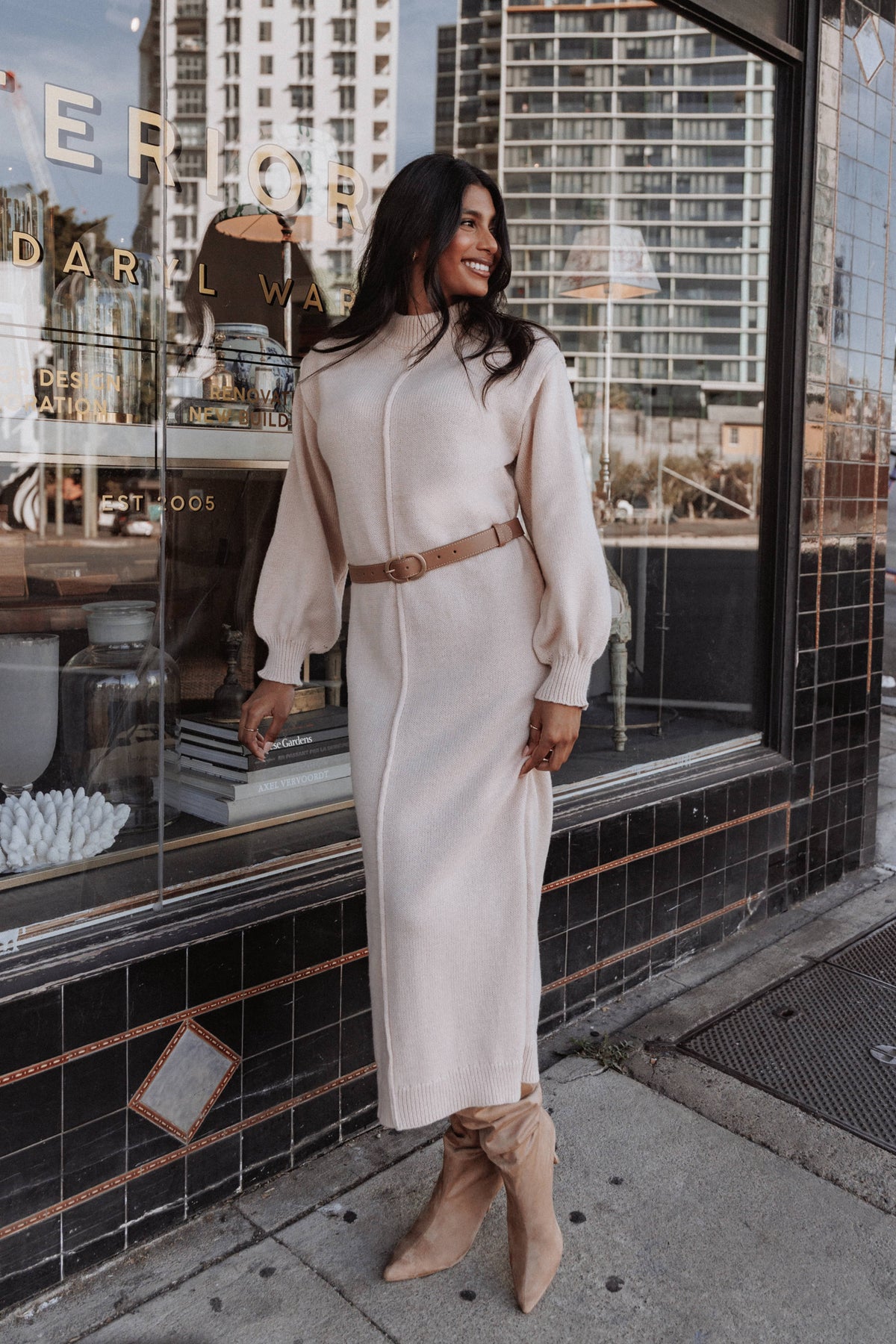 Odile Knit Midi Dress - Tan