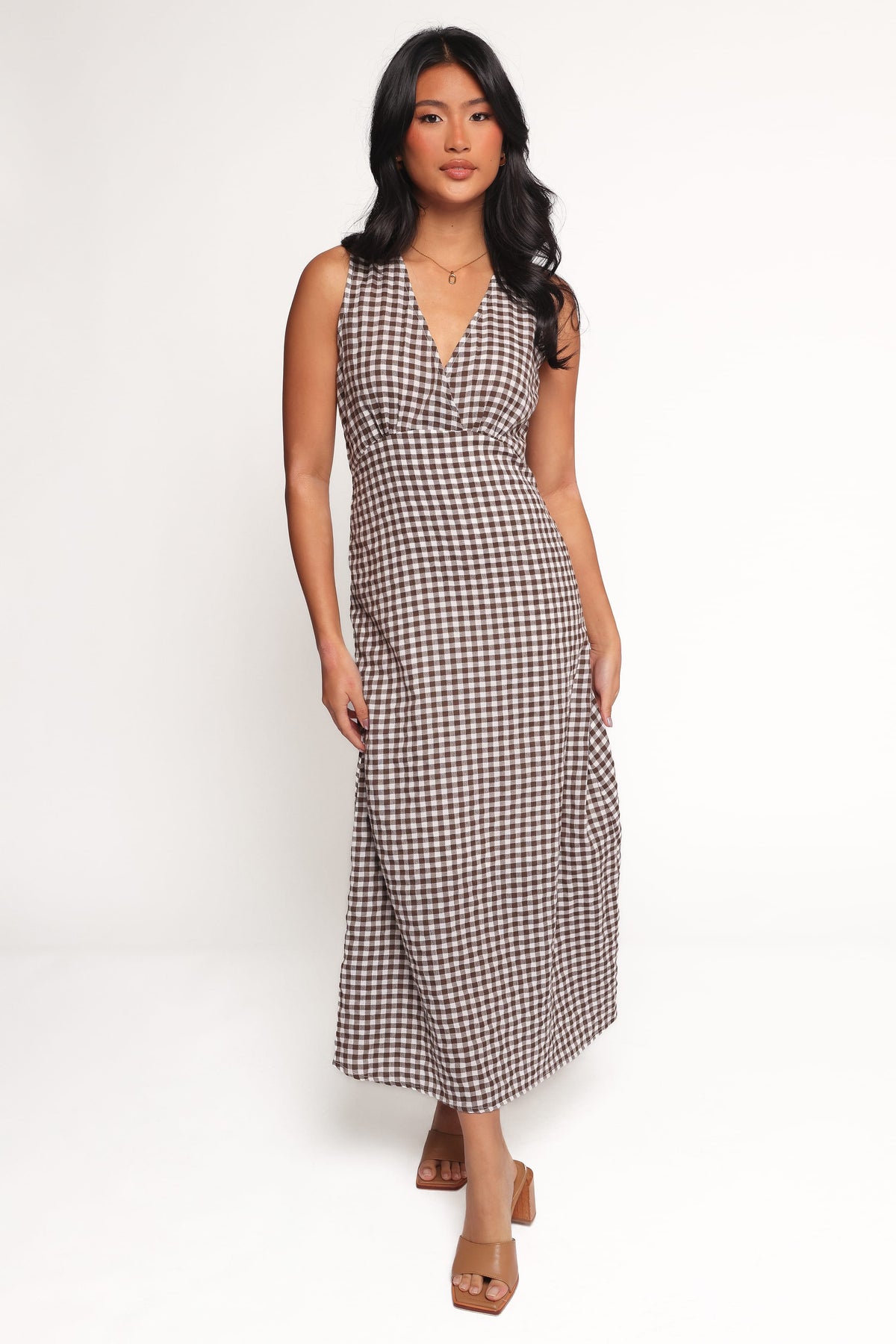 Queenie Midi Dress - Brown Gingham