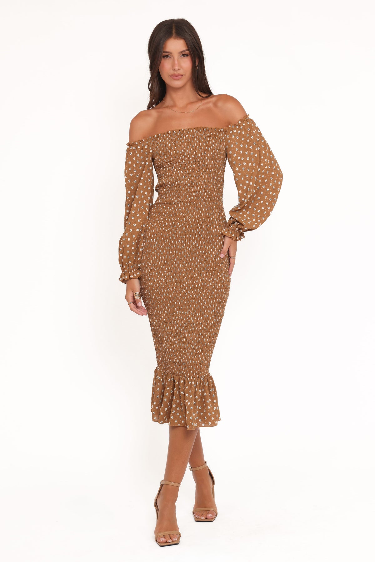 Sara Midi Dress - Brown Floral