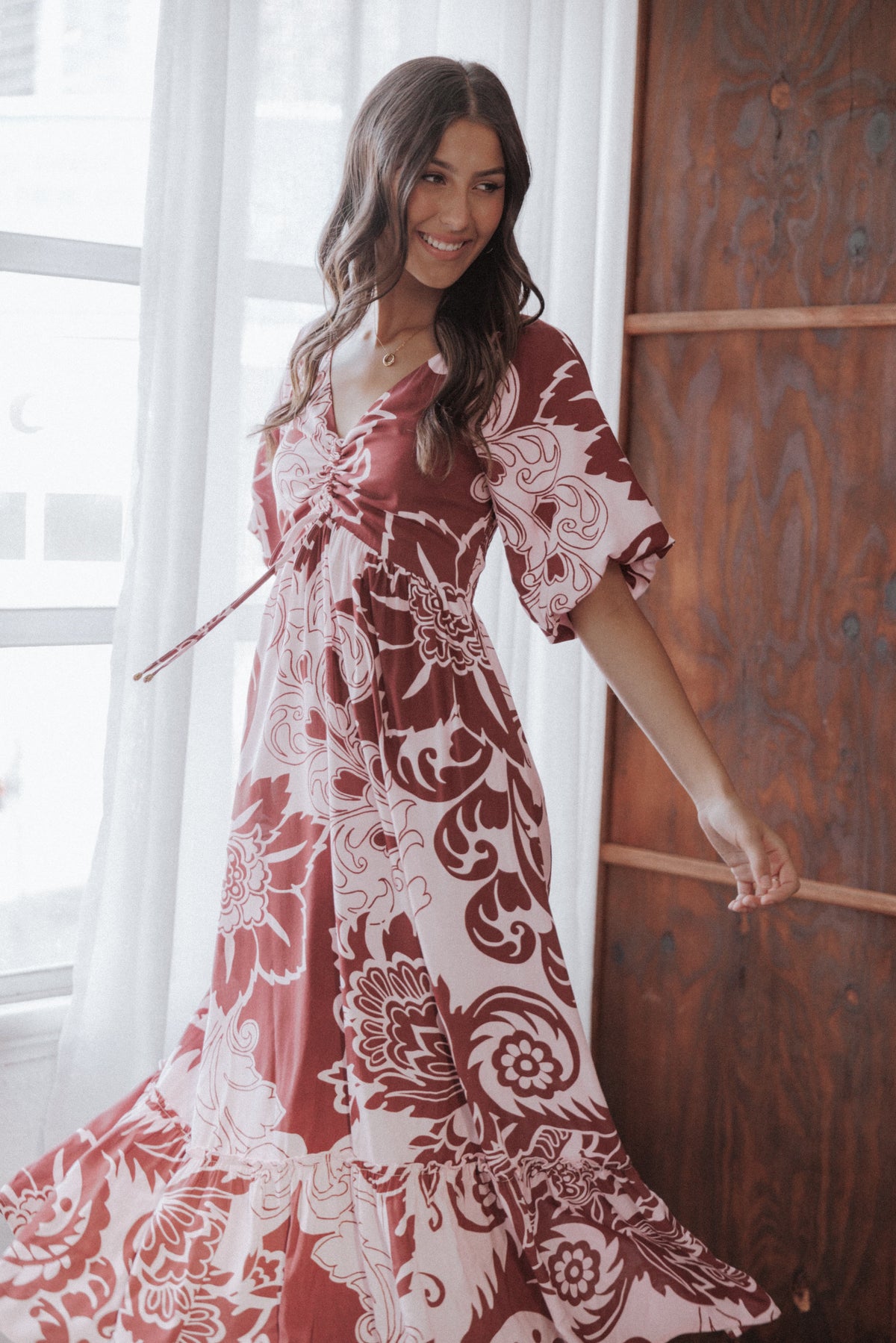 Shanae Maxi Dress - Pink Brown Paisley