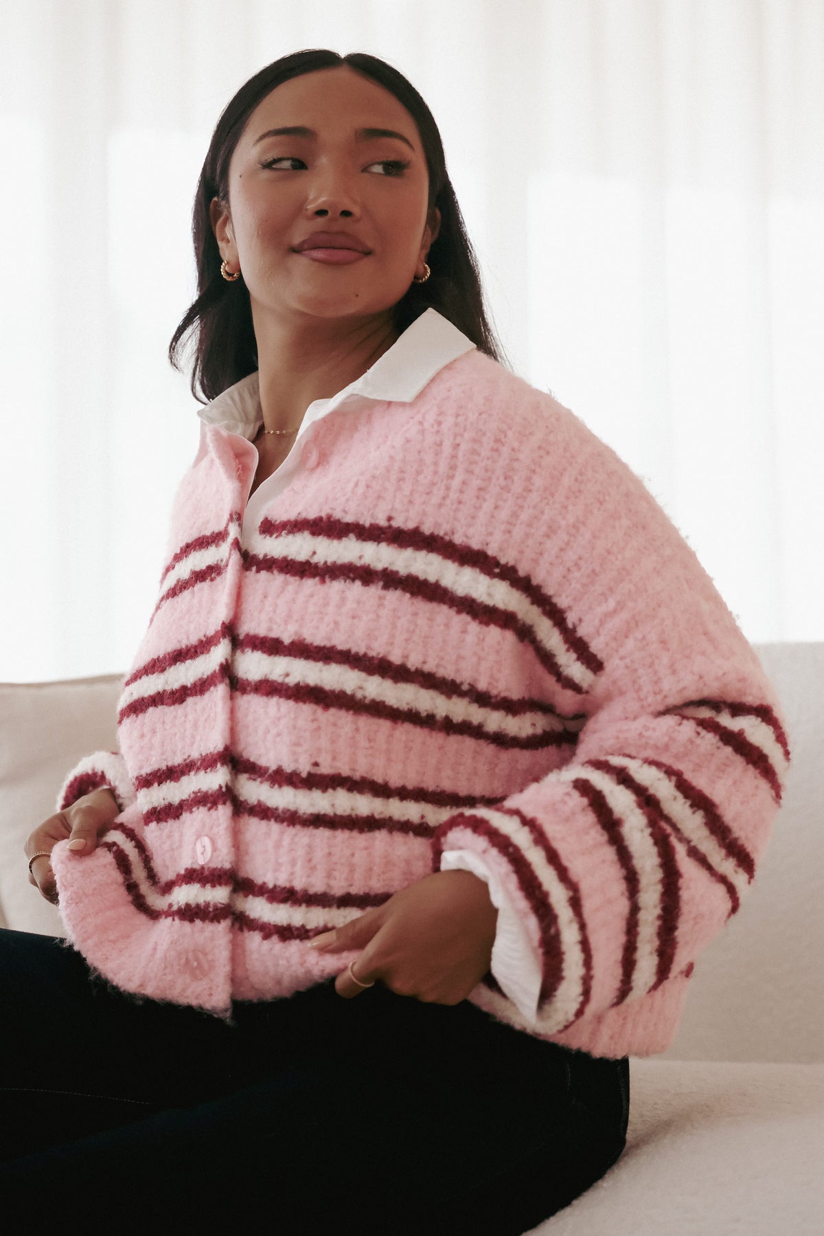 Albertine Cardigan - Pink Stripe