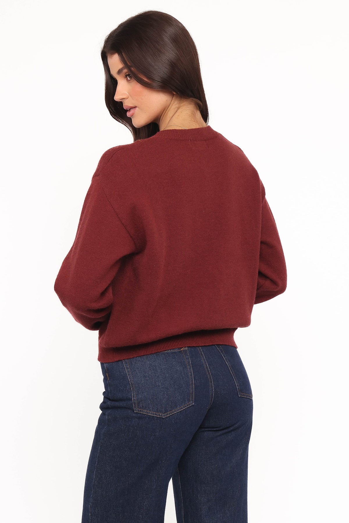 Brittany Placed Embroidery Flower Cardigan - Burgundy