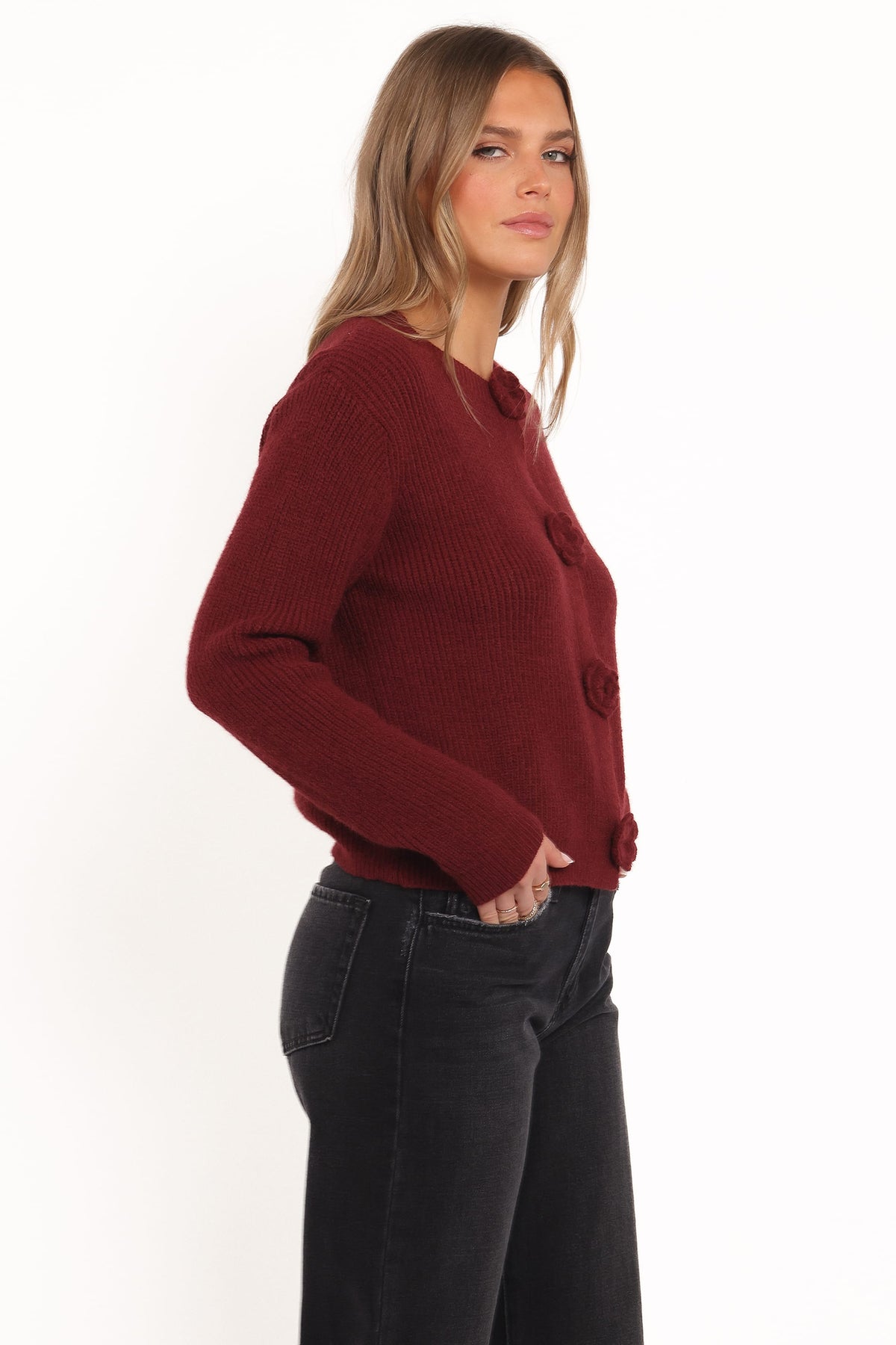 Jones Rosette Cardigan - Burgundy