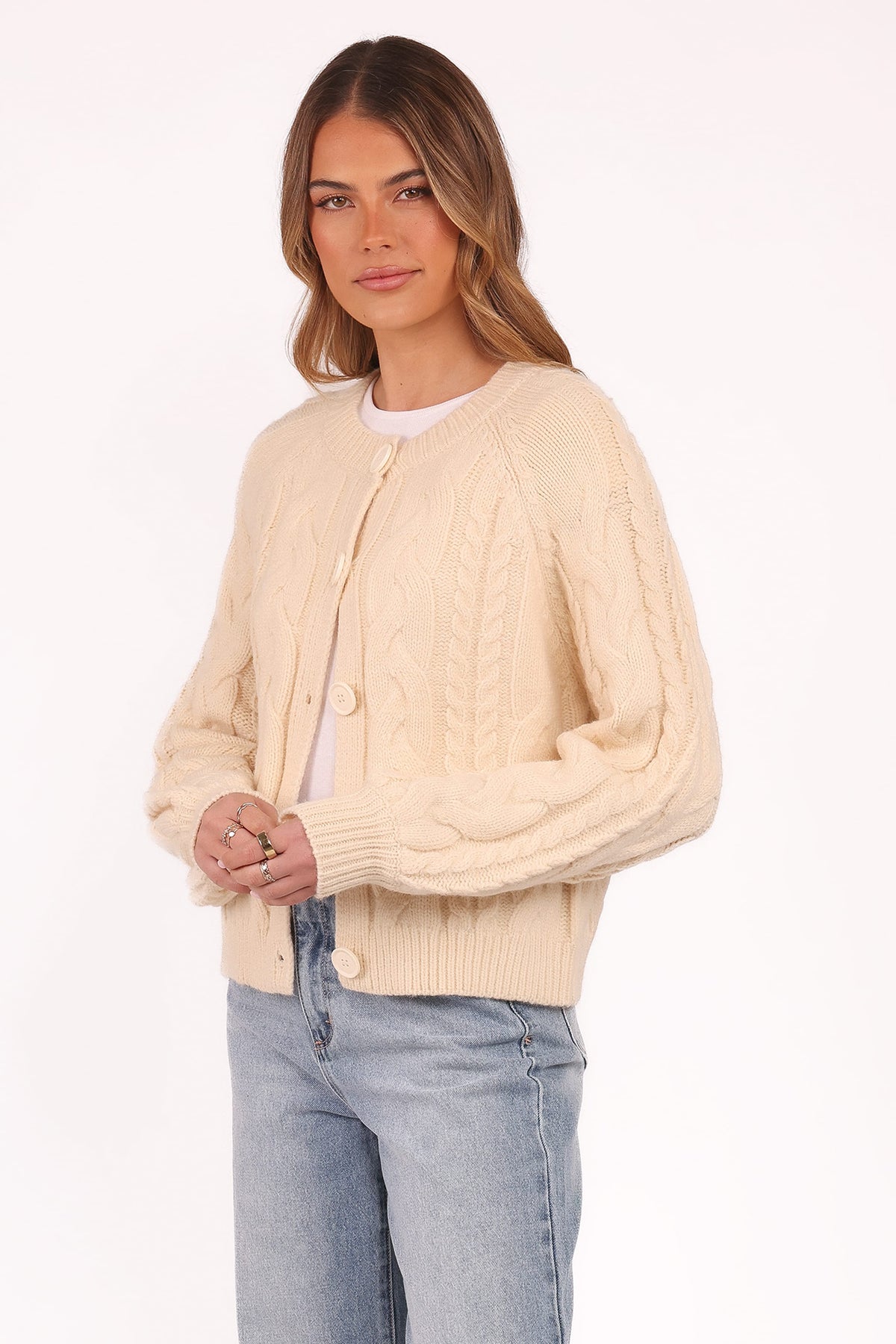 Nika Cable Knit Cardigan - Taupe