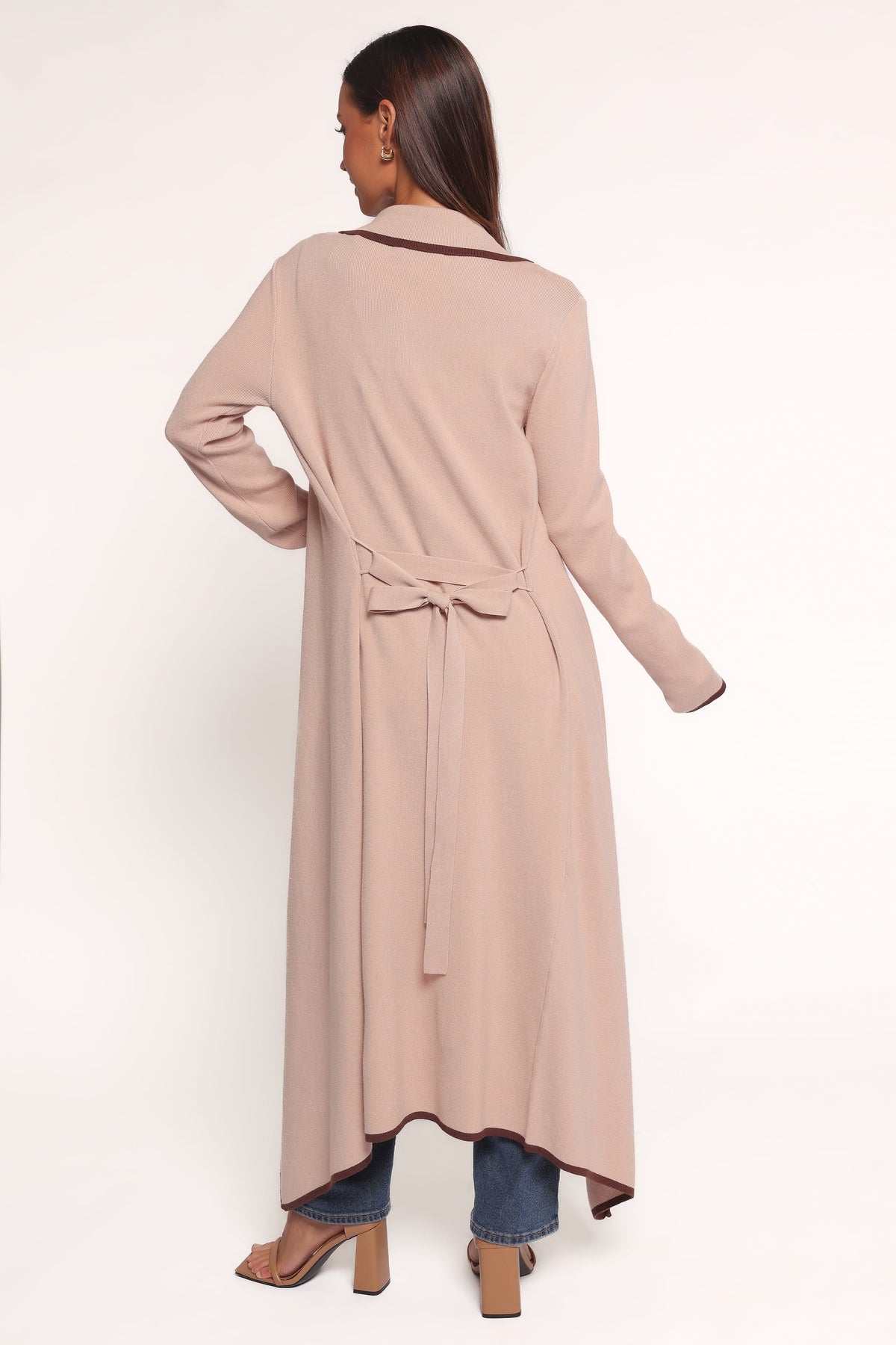 Vallis Contrast Trim Long Cardigan - Beige