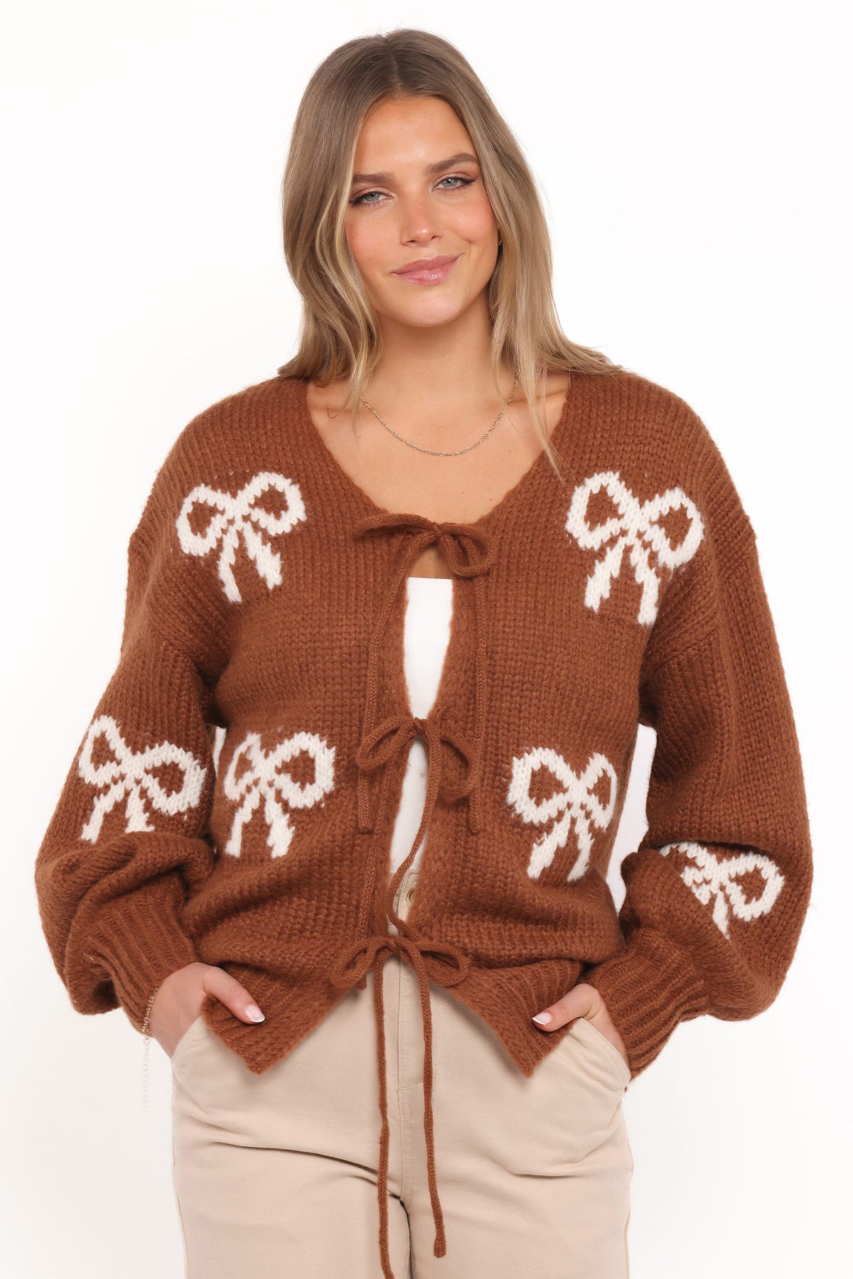 Vienna Bow Cardigan - Camel