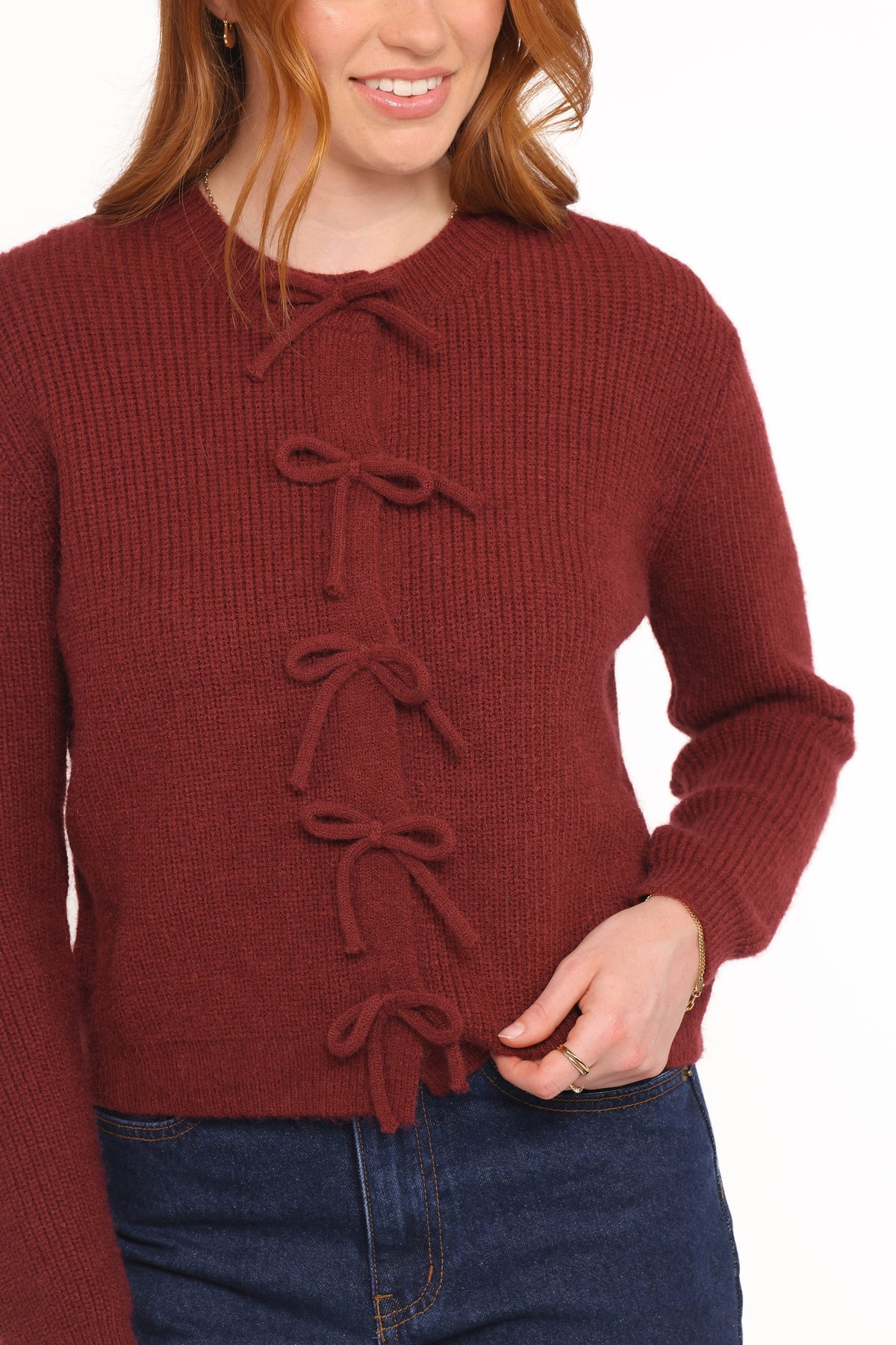 Wilde Bow Front Cardigan - Burgundy