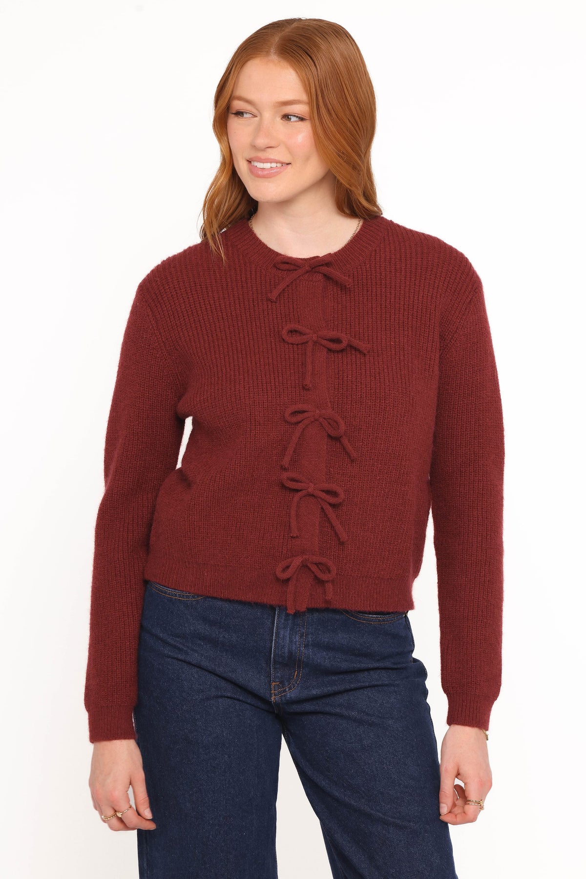 Wilde Bow Front Cardigan - Burgundy