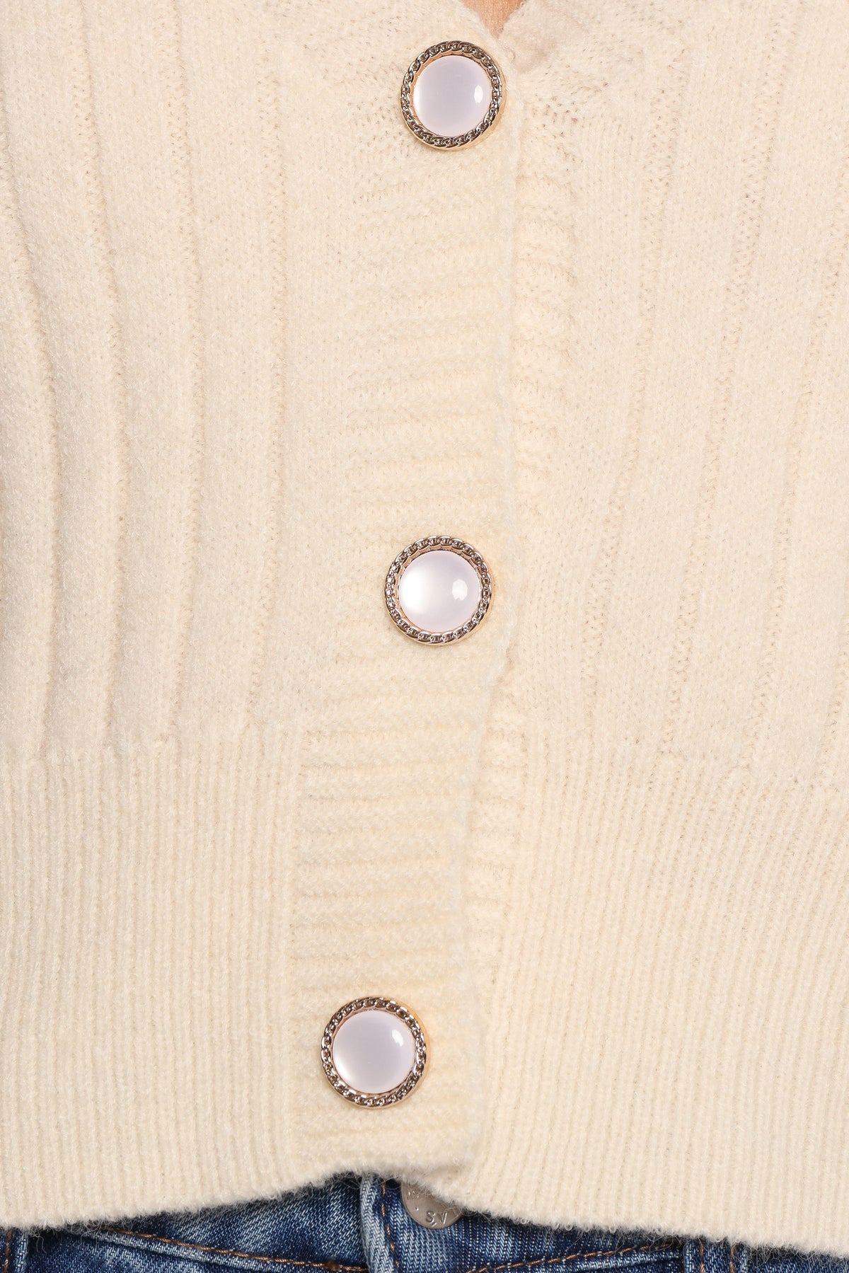 Zana Ribbed Ruffle Cuff Knit Sweater - Cream