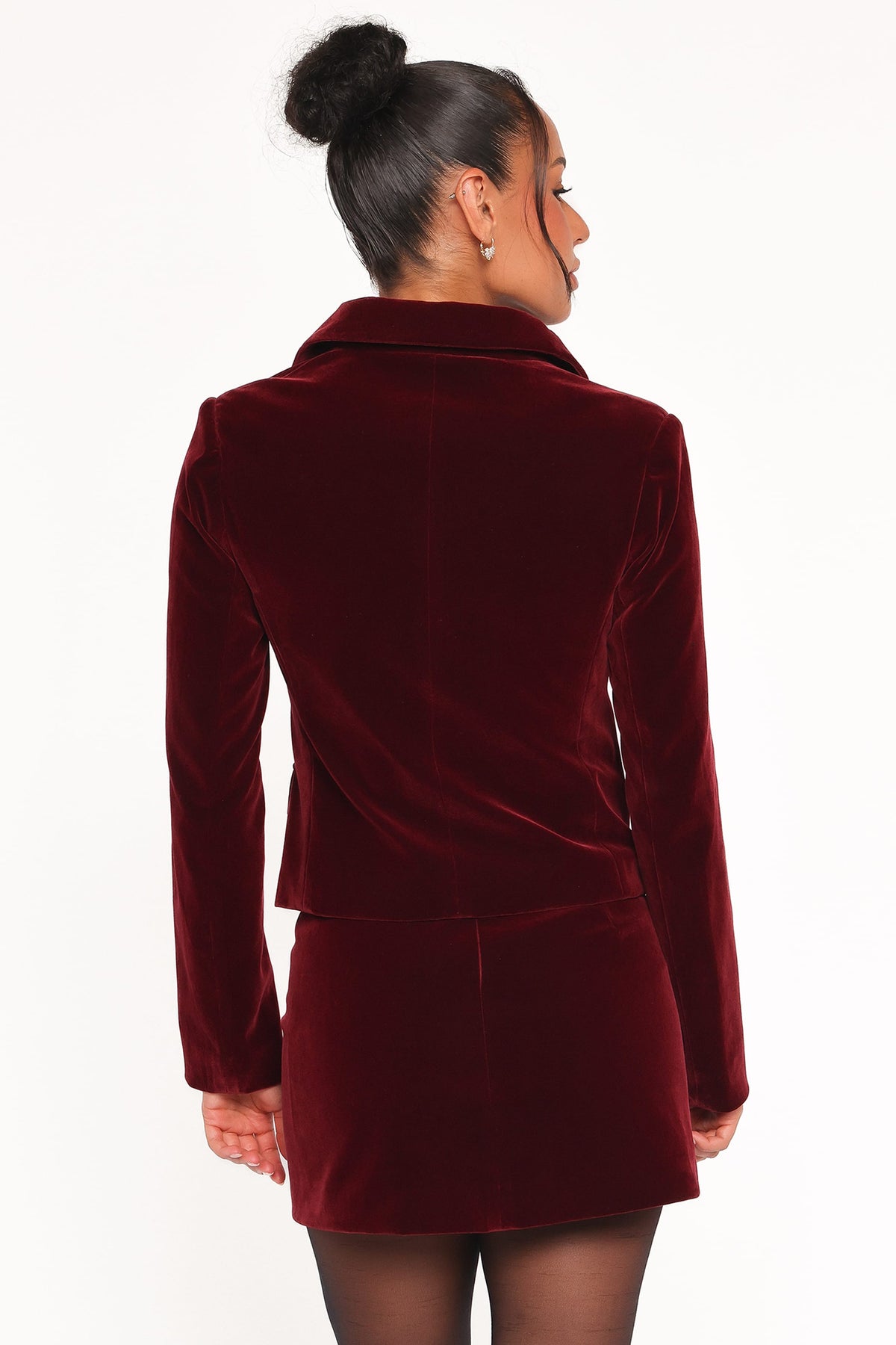 Lainey Velvet Cropped Jacket - Burgundy