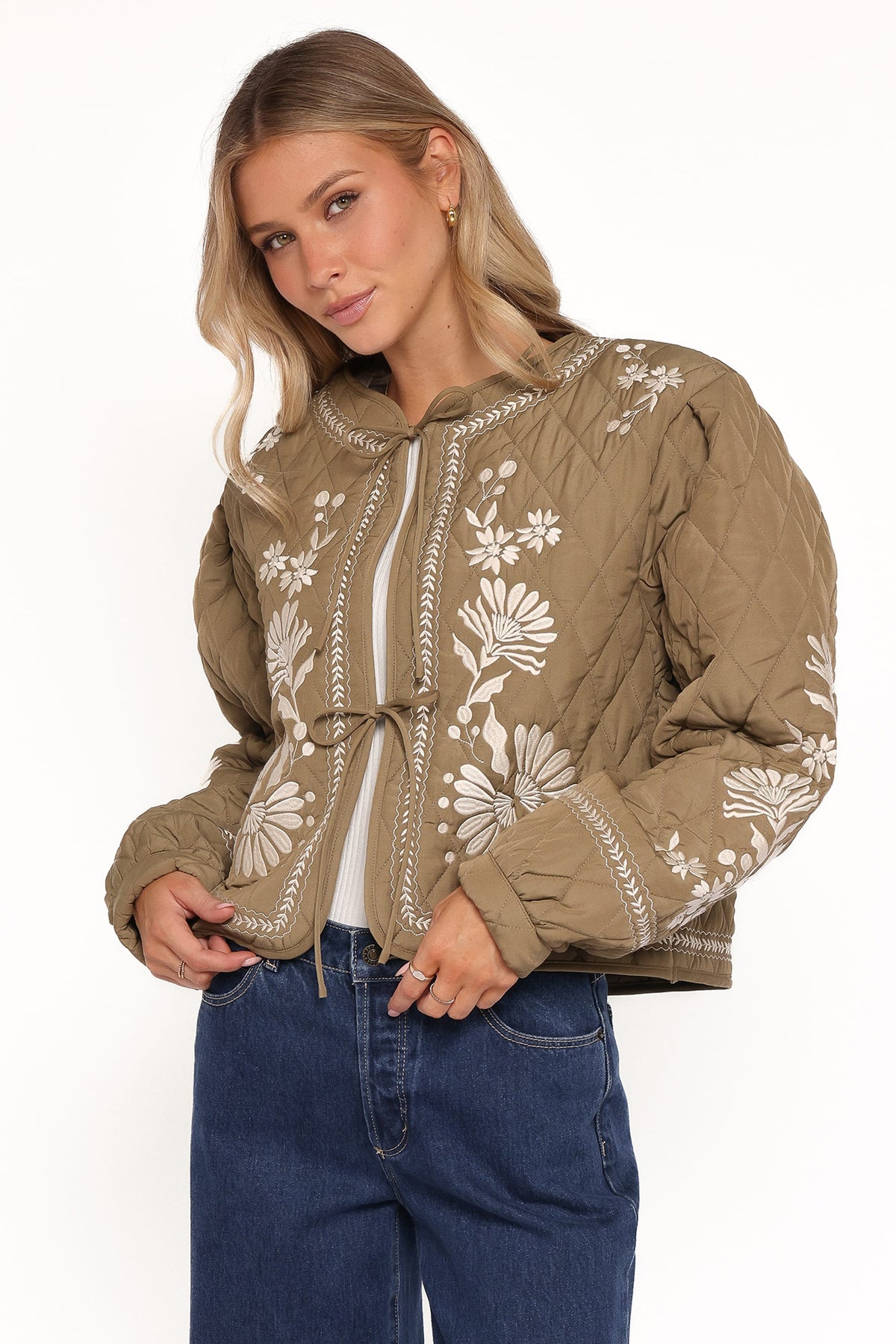 Vako Quilted Embroidered Jacket - Olive