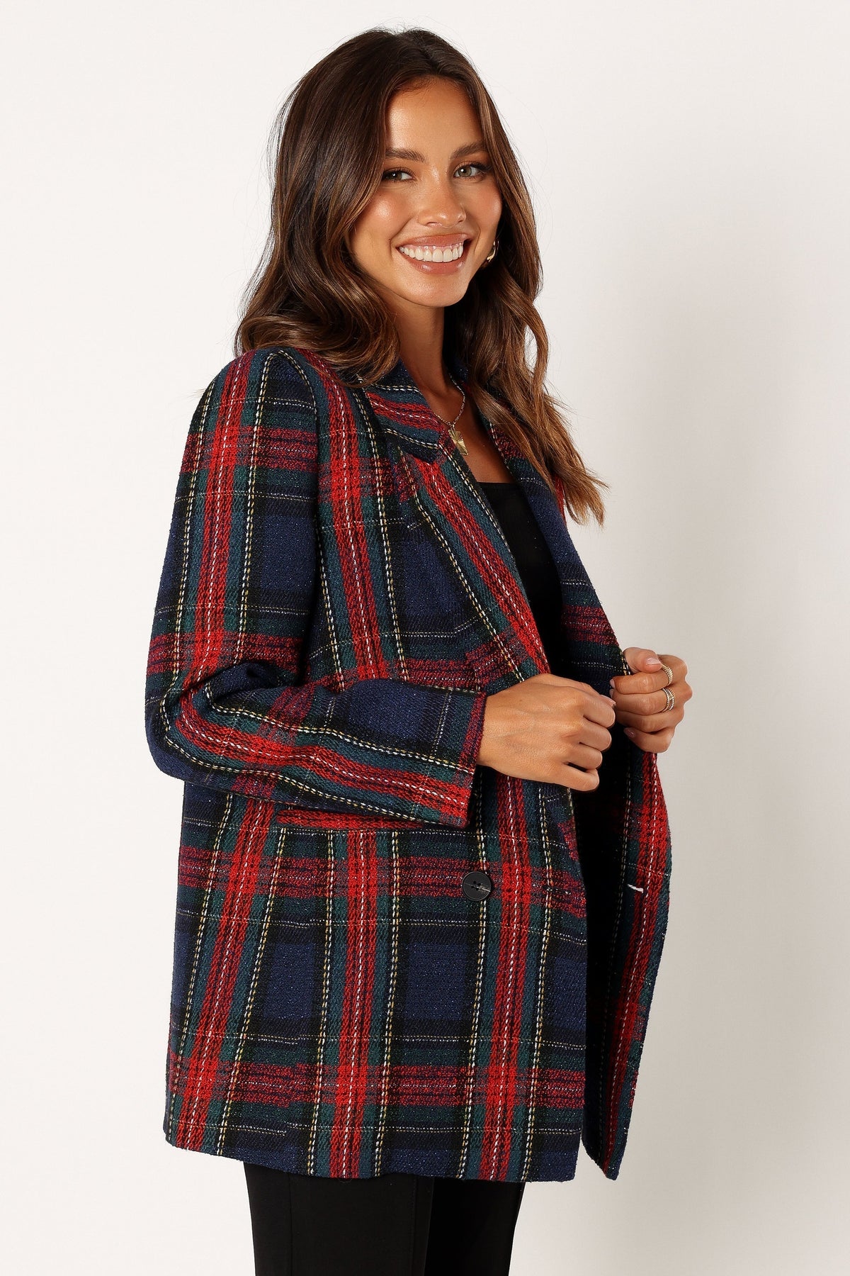 Vivienne Plaid Blazer - Red/Navy Multi