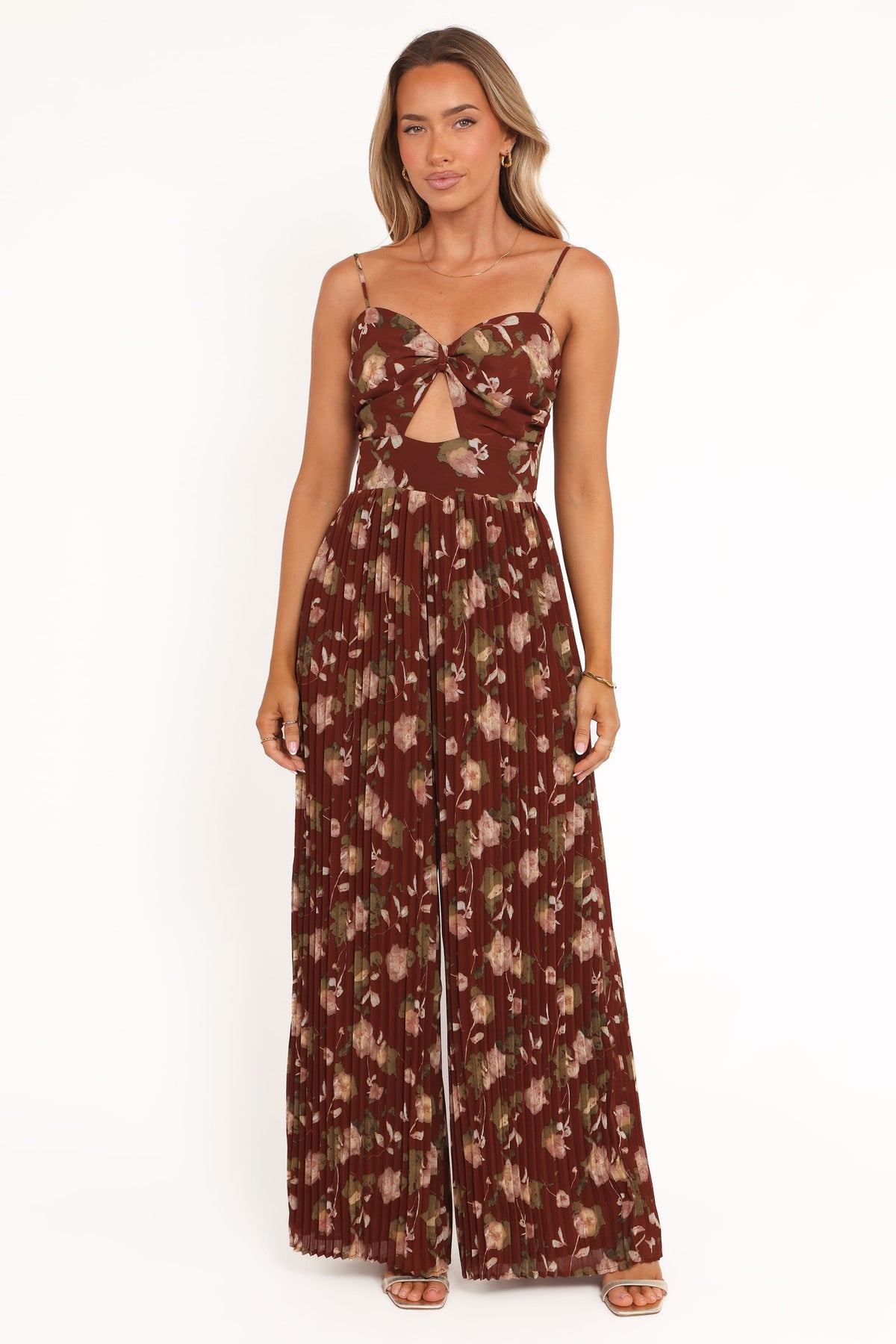 Alice Wide Leg Jumpsuit - Brown Floral