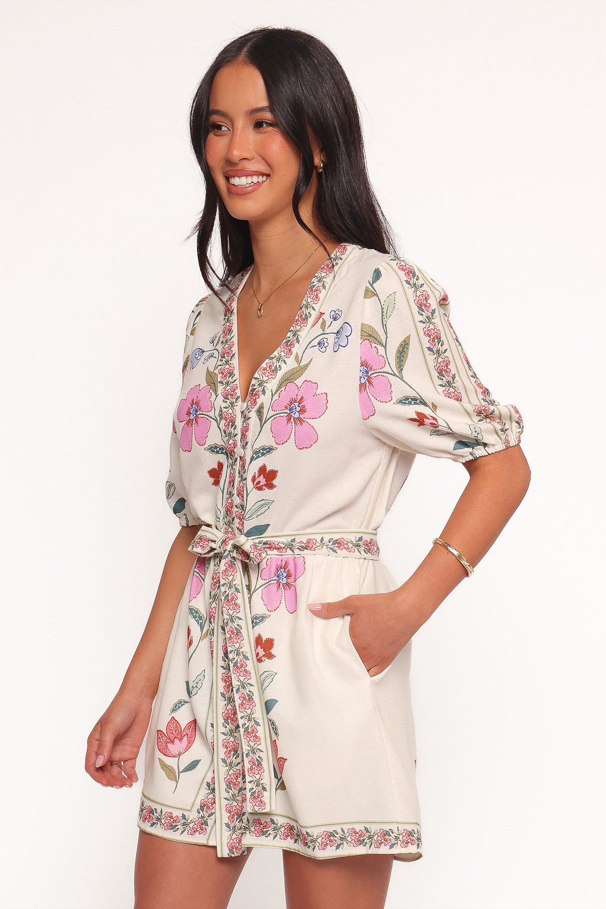 Ginger Tie Waist Romper - Pink Multi