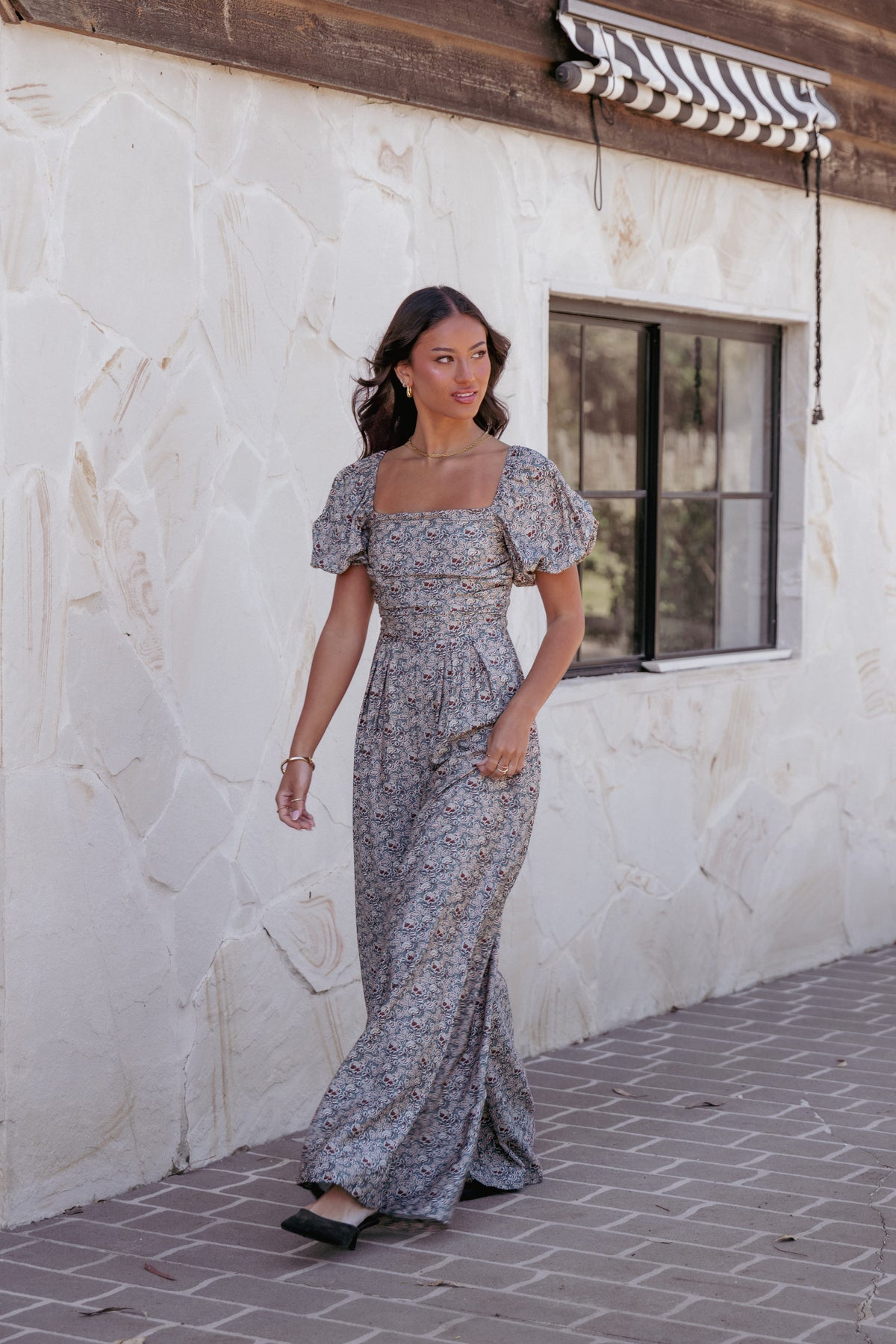 Jayda Puff Sleeve Jumpsuit - Grey Floral