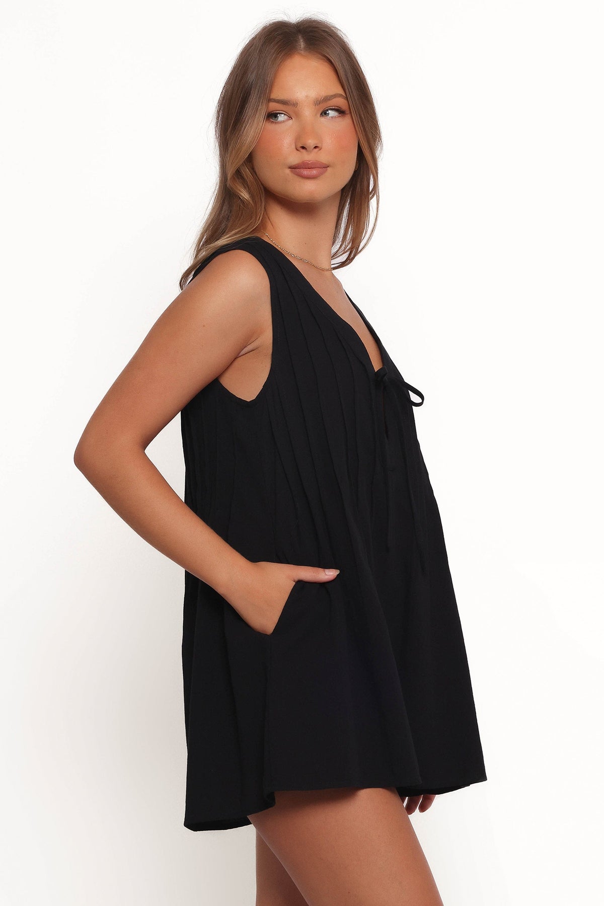 Kallie Tie Front Romper - Black