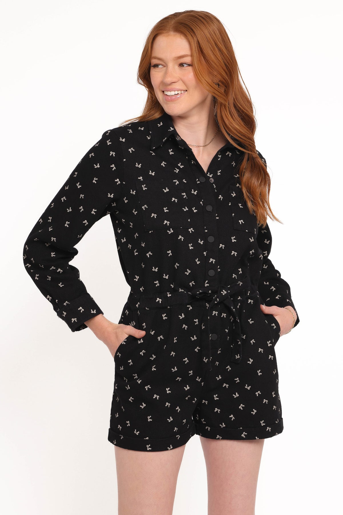 Niqui Long Sleeve Romper - Black Cream