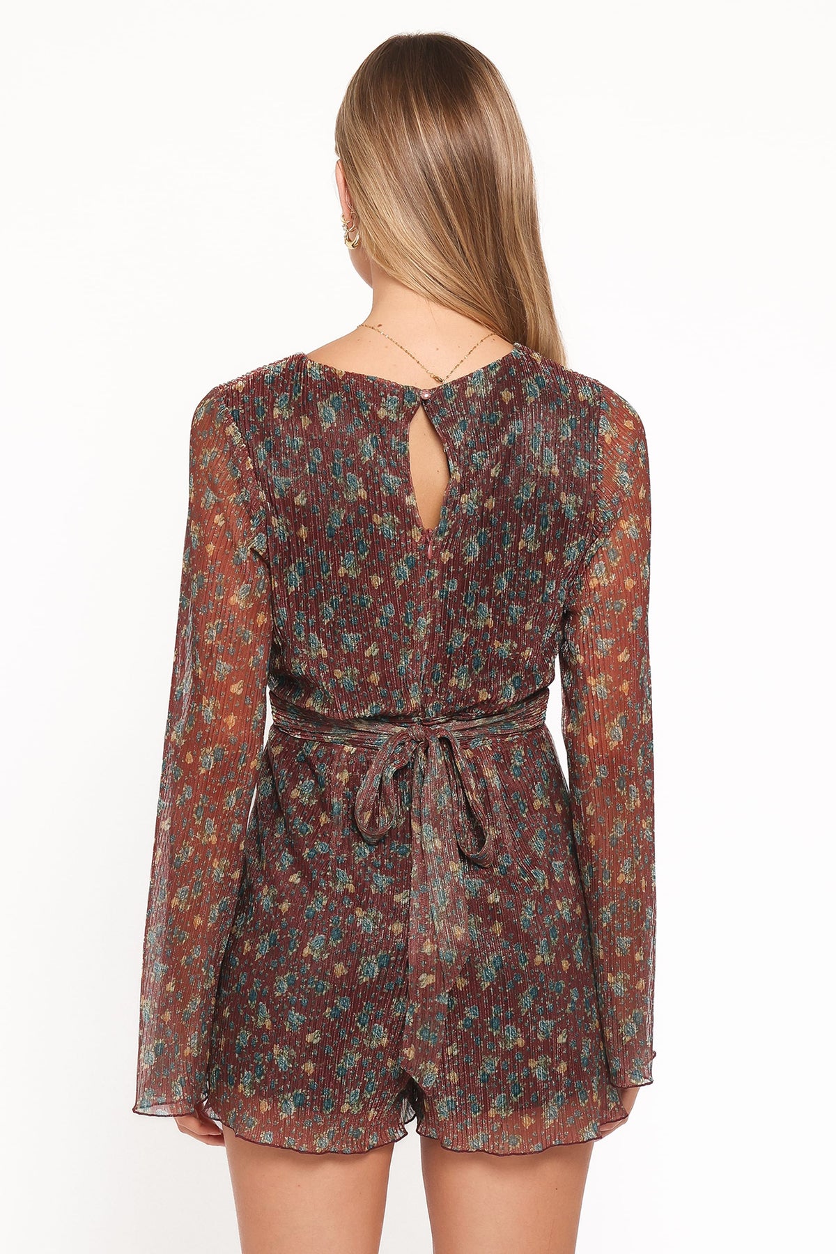 Rhiannon Long Sleeve Romper - Brown Floral