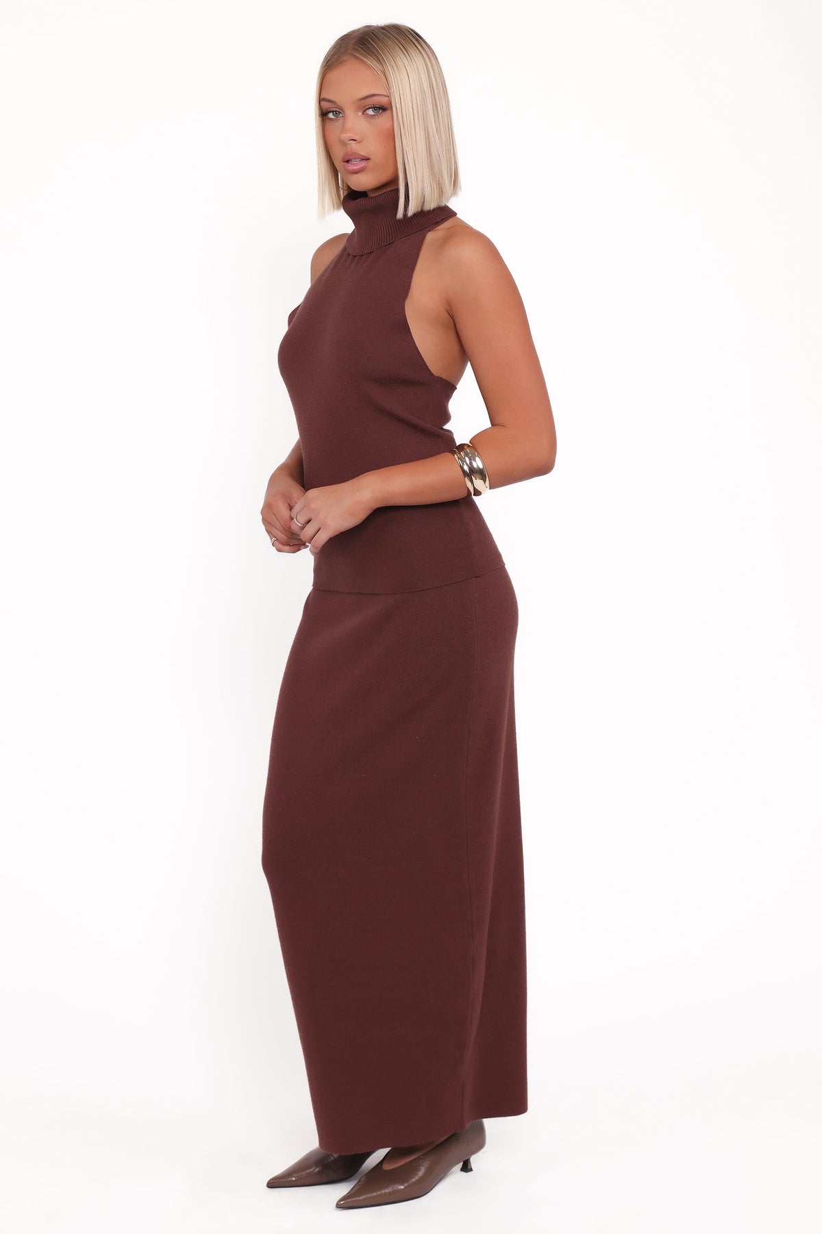 Halley Knit Halter Skirt Set - Brown