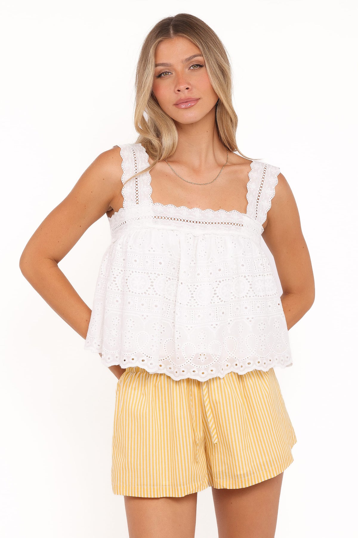 Aideen Eyelet Top - White