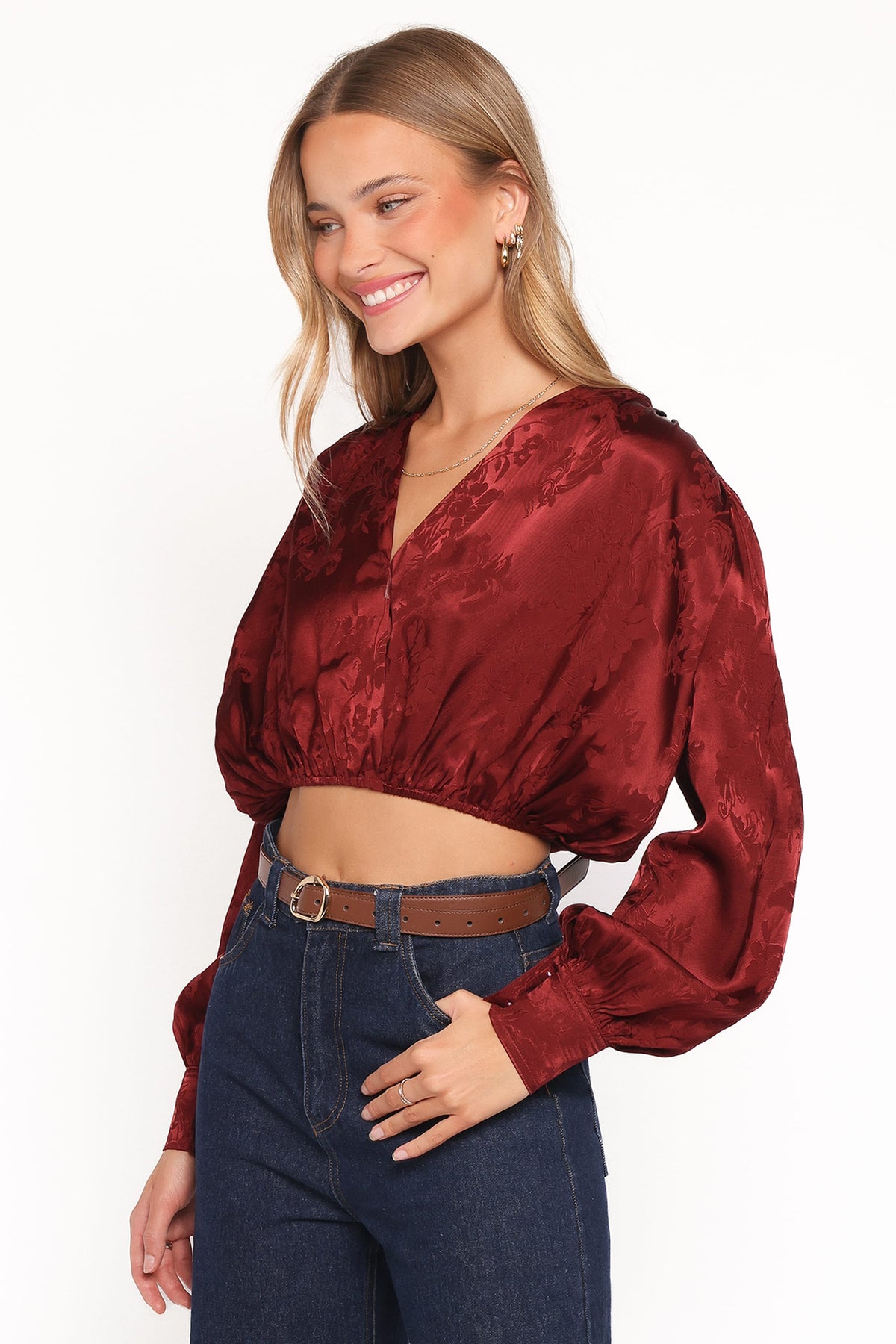 Bowman Cropped Blouse - Wine