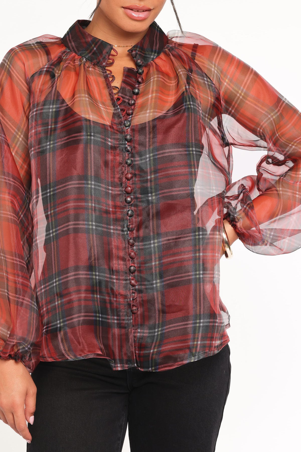 Marni Organza Top - Red Plaid