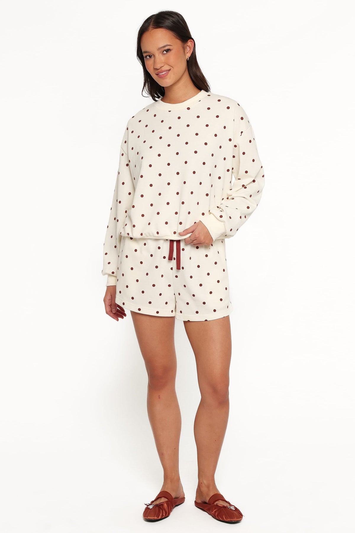 Novie Sweat Shorts - Brown Polka Dot