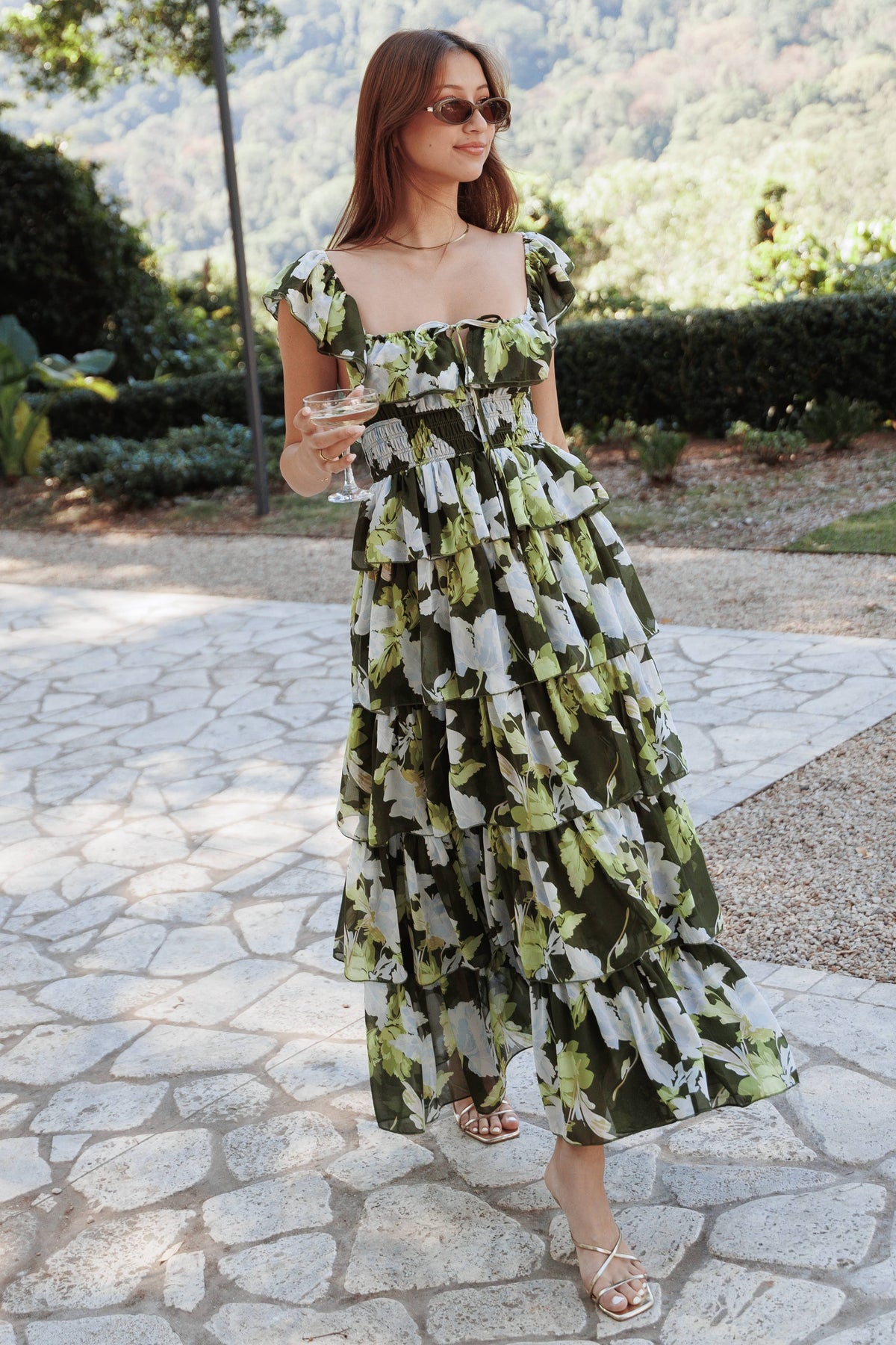 Belle Maxi Dress - Green Floral