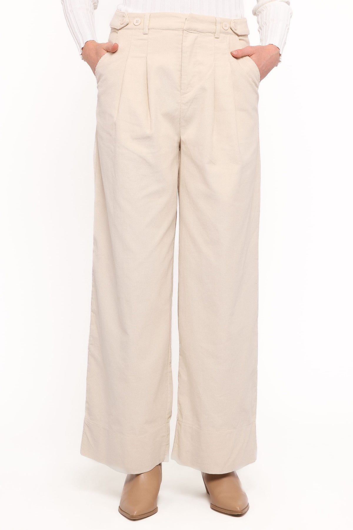 Faelan Wide Leg Cord Pants - Beige