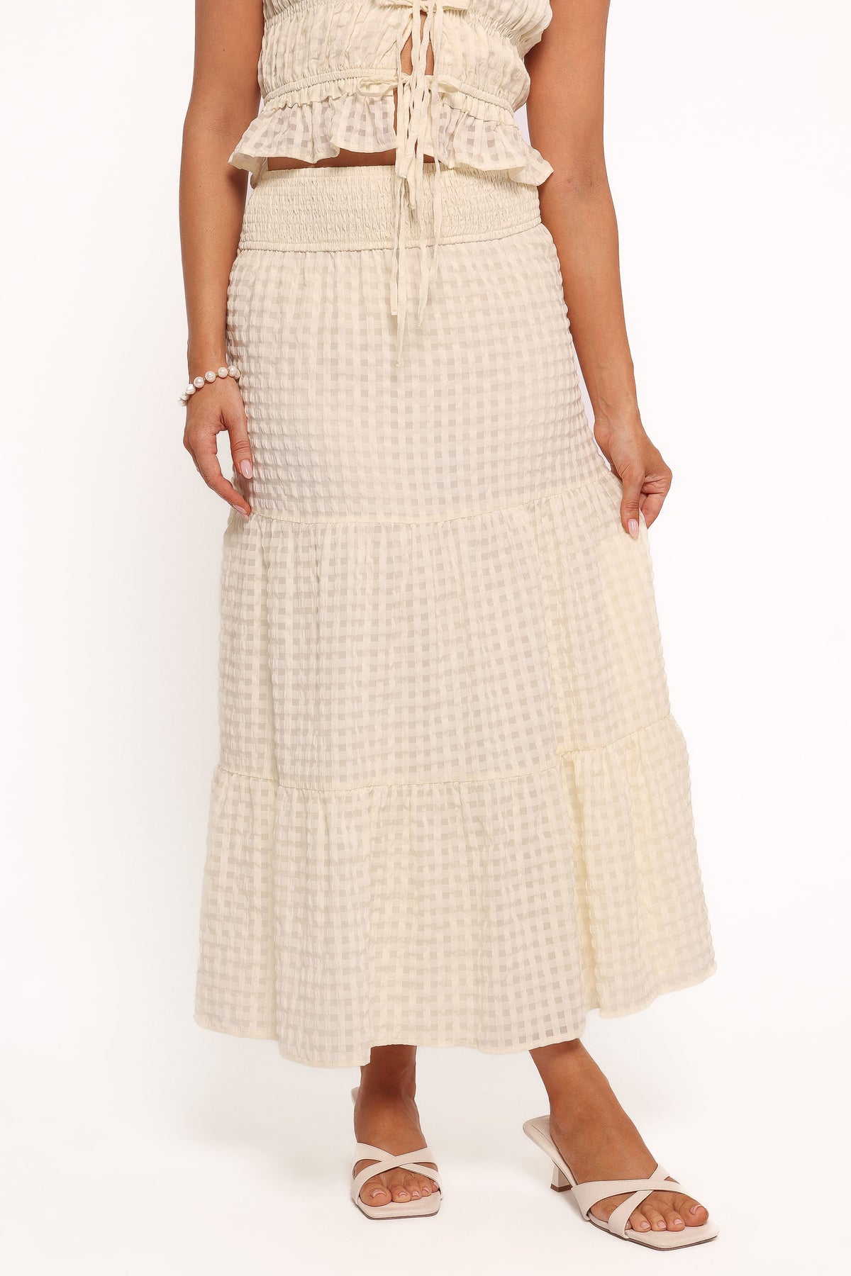 Farica Gingham Midi Skirt - Cream