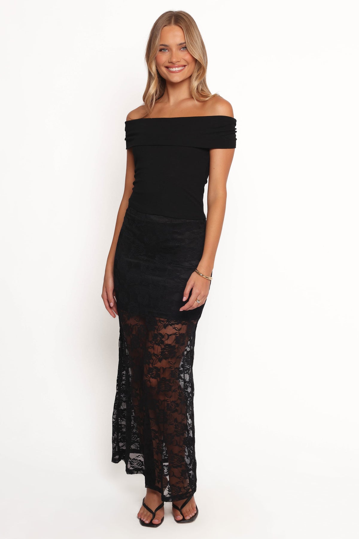 Laken Sheer Lace Maxi Skirt - Black