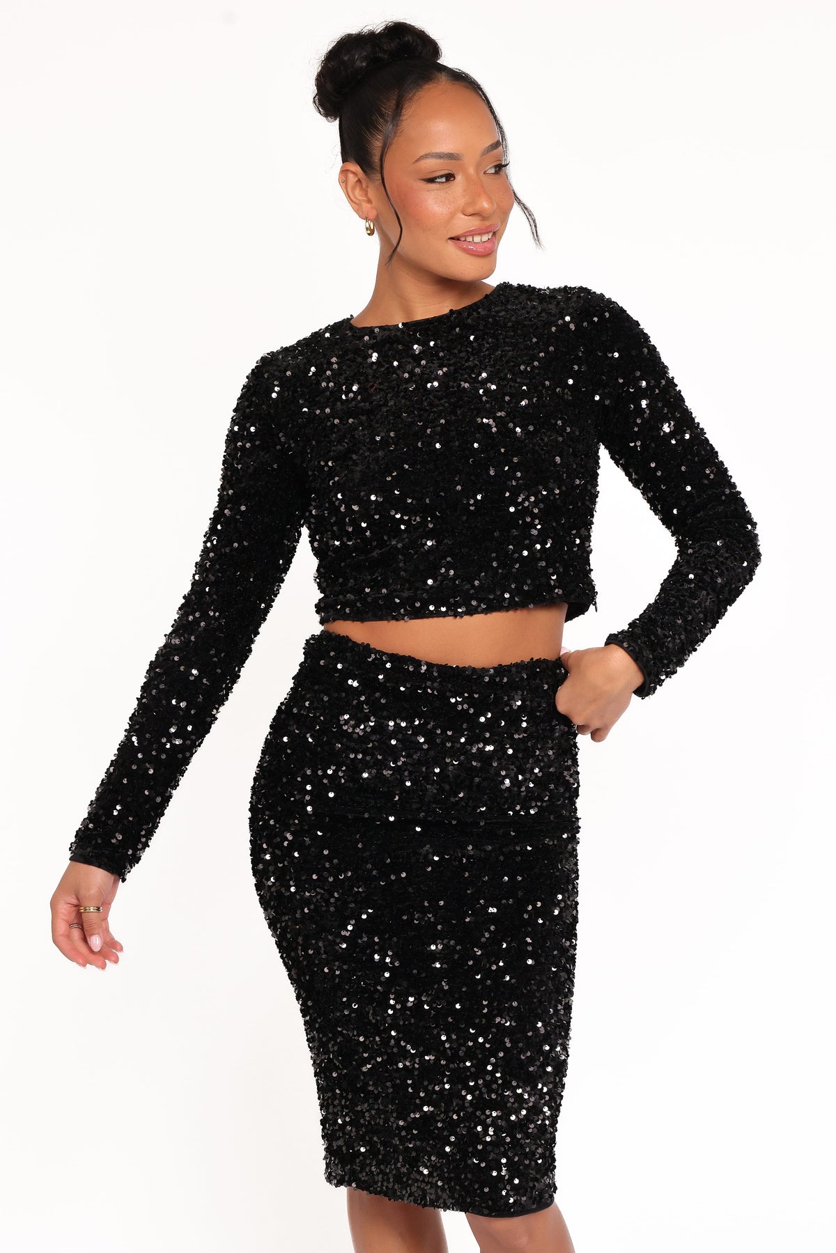 Leilani Midi Sequin Skirt - Black