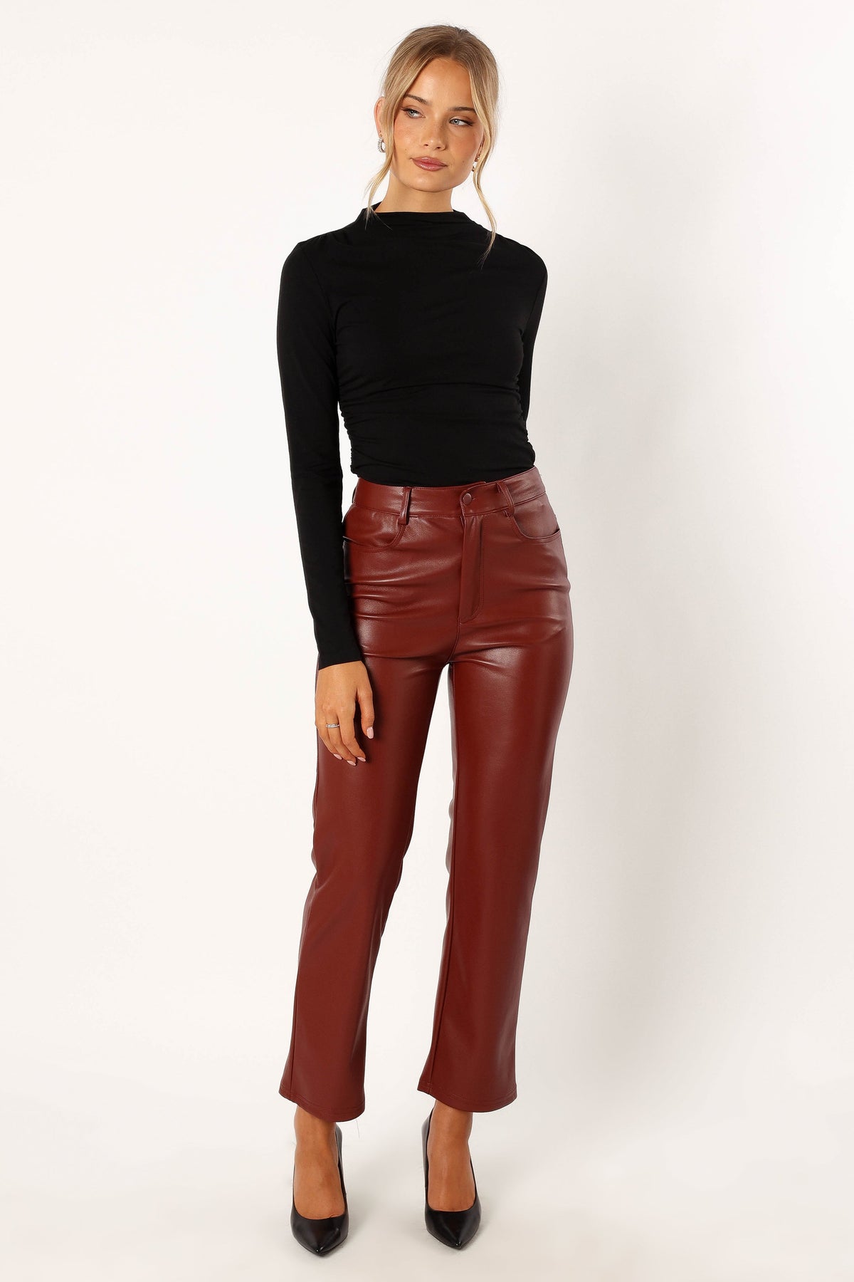 Maverick Vegan Leather Pants - Merlot