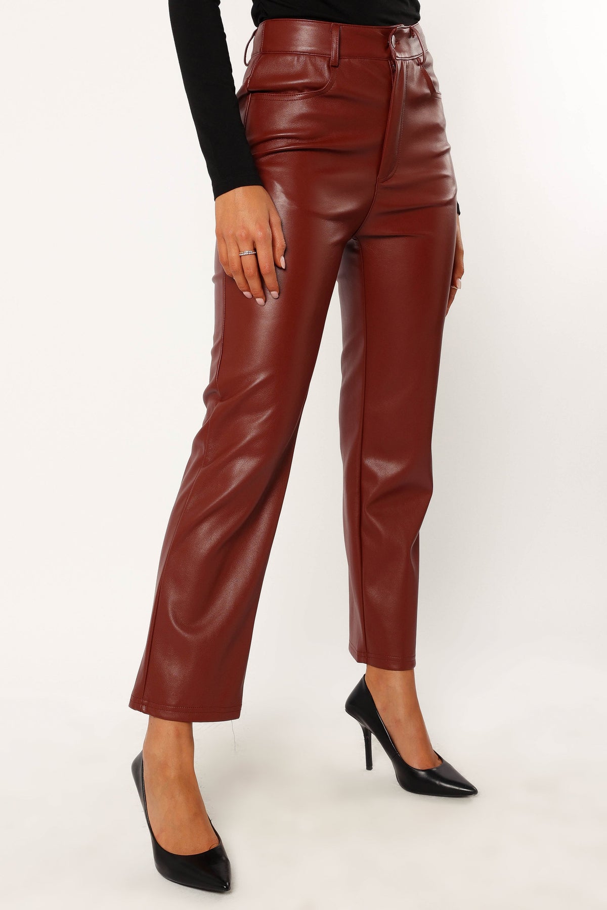 Maverick Vegan Leather Pants - Merlot